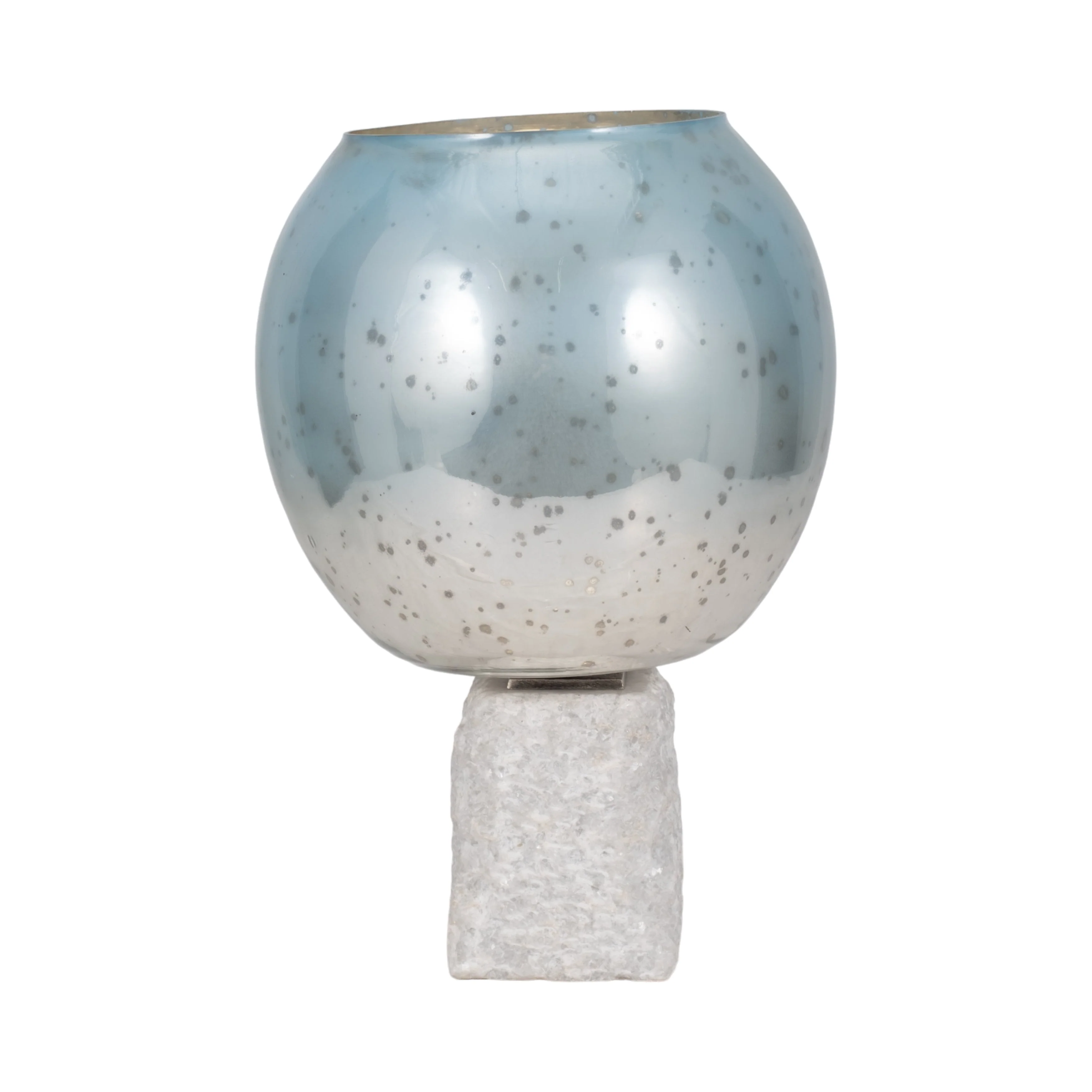 Glass, 15" Bowl Pillar Holder Marble Base, Aqua/wh - Image 11