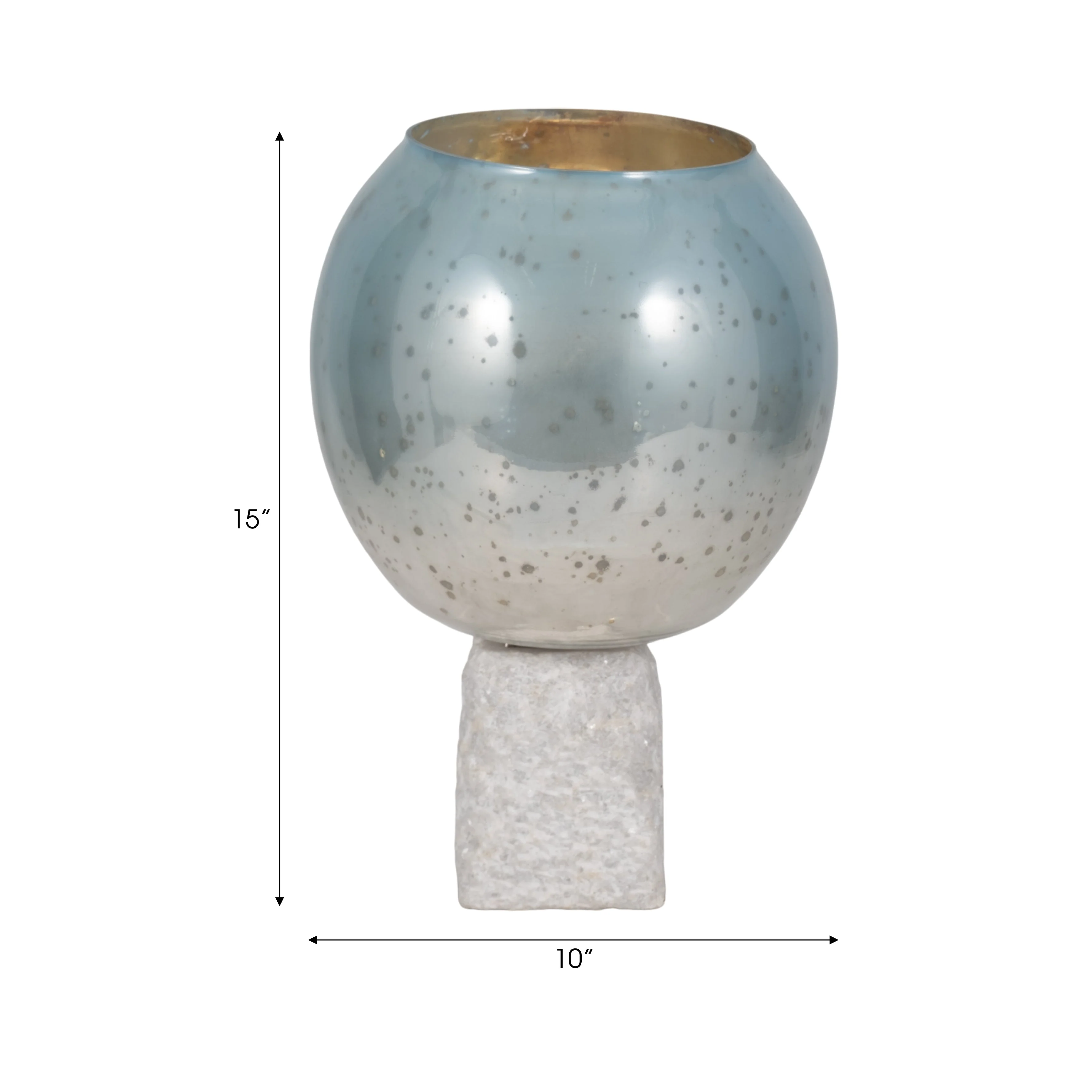 Glass, 15" Bowl Pillar Holder Marble Base, Aqua/wh - Image 16