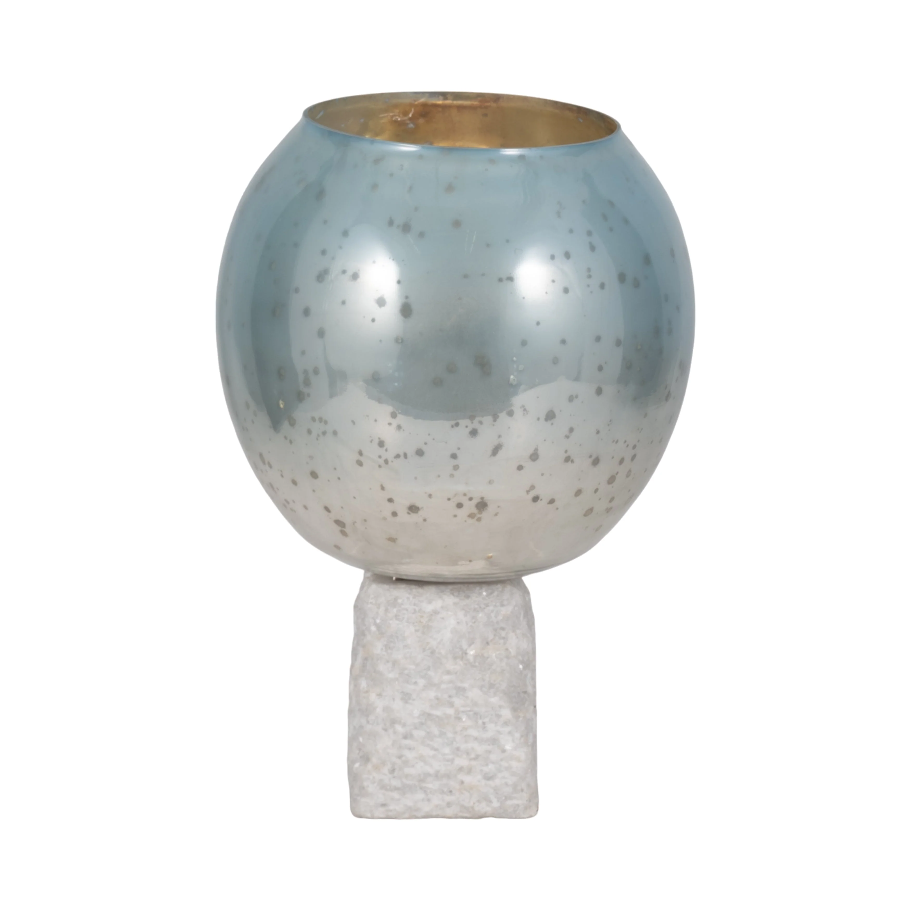Glass, 15" Bowl Pillar Holder Marble Base, Aqua/wh - Image 9
