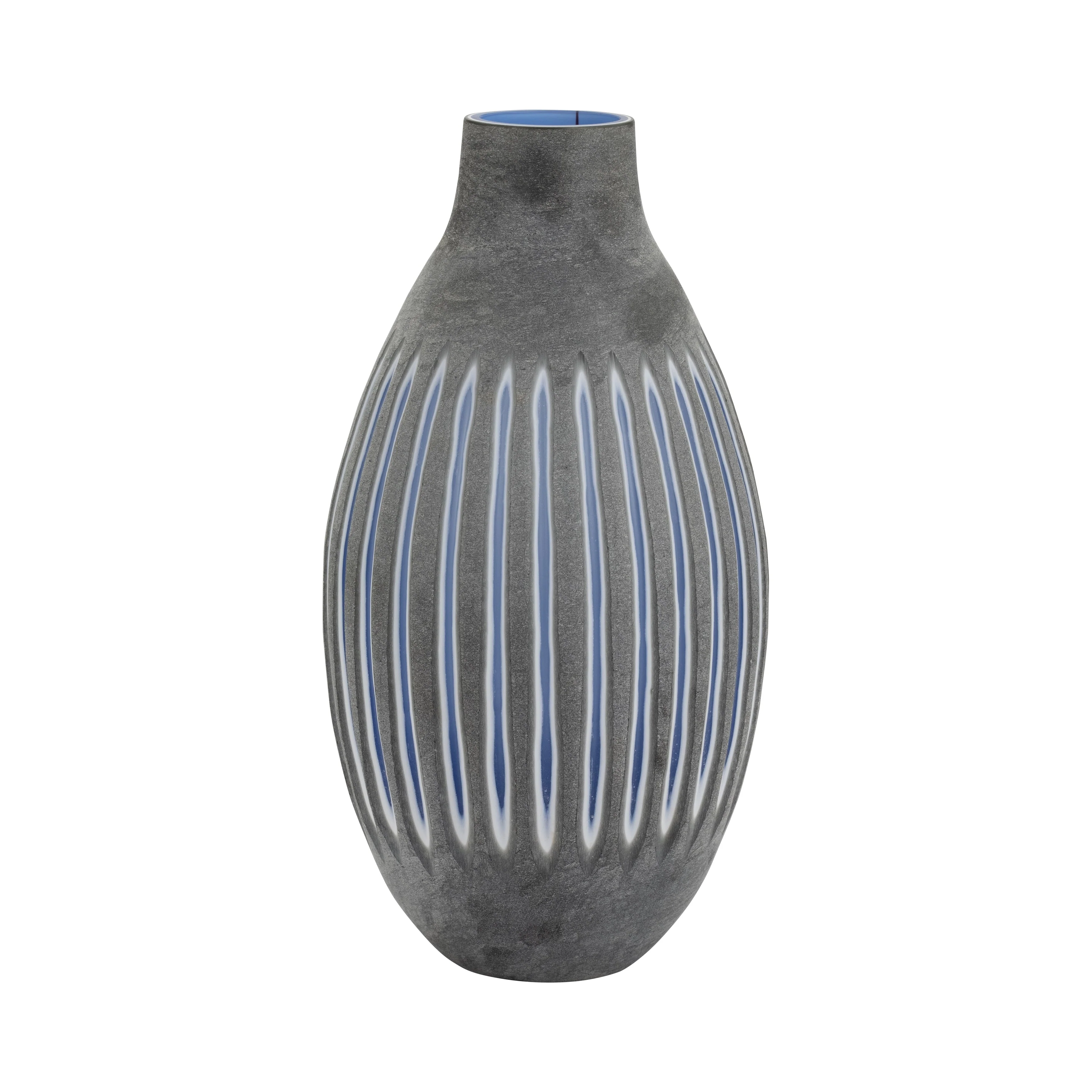 GLASS, 17" RIDGED VASE, BLUE/GRAY - Image 2