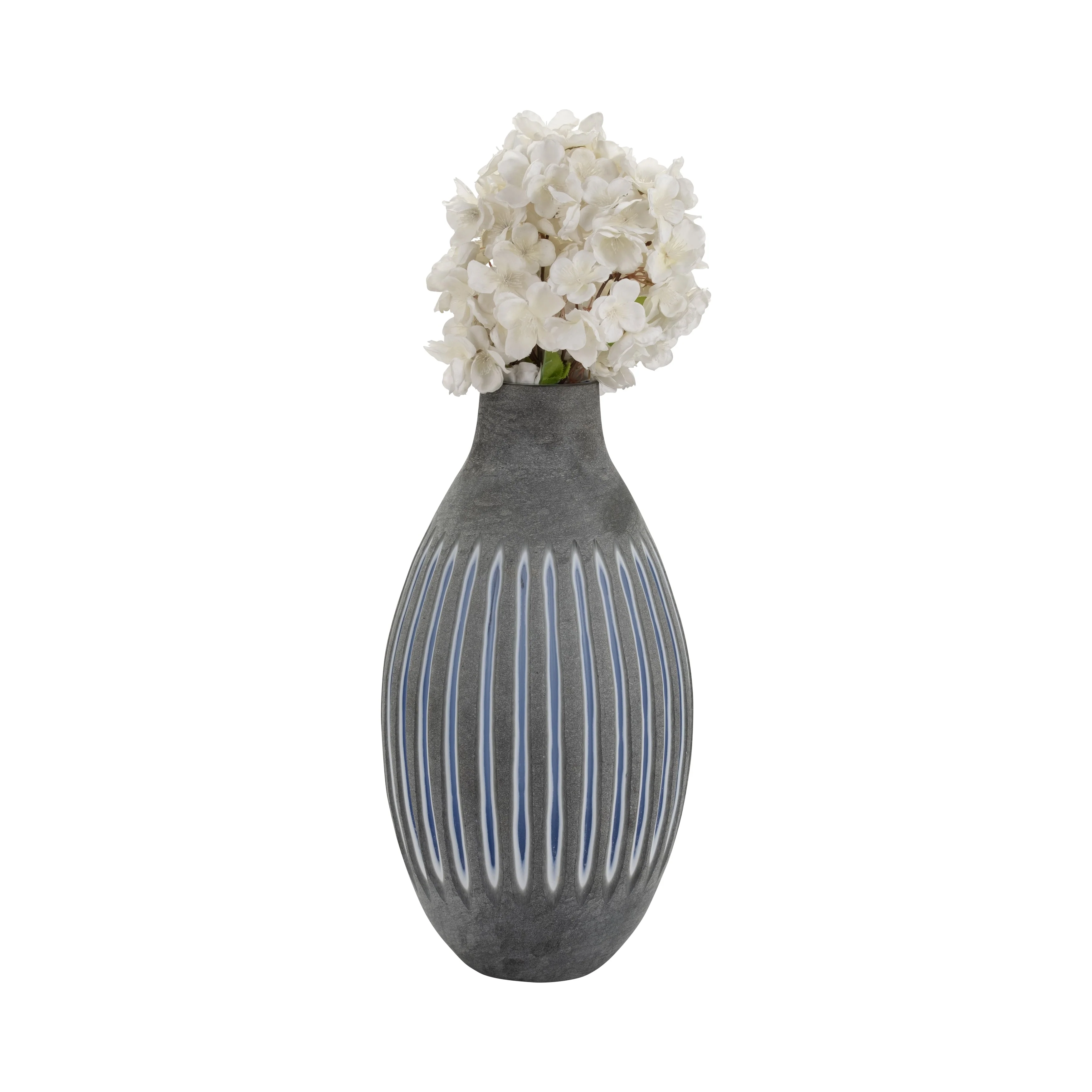 GLASS, 17" RIDGED VASE, BLUE/GRAY - Image 3