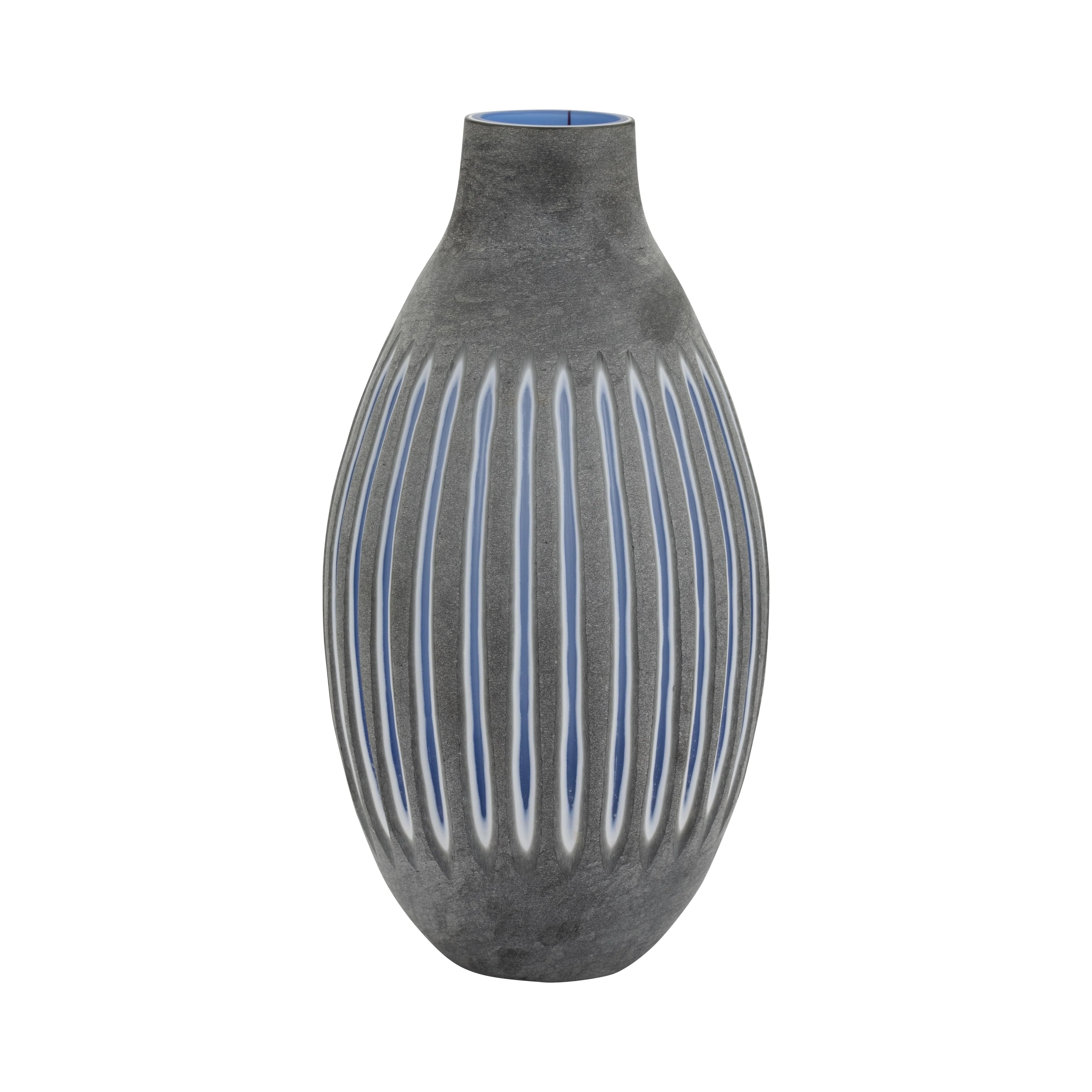 GLASS, 17" RIDGED VASE, BLUE/GRAY - Image 4