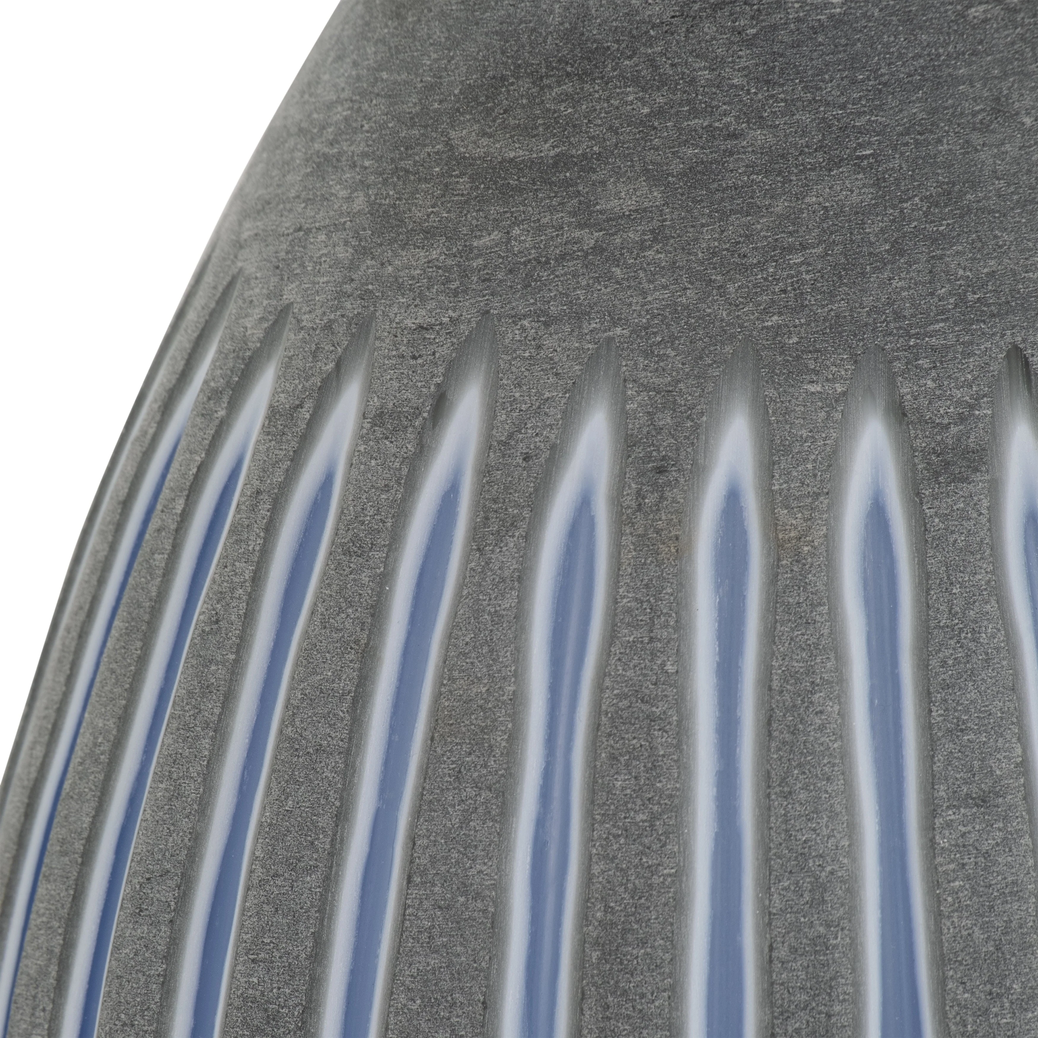 GLASS, 17" RIDGED VASE, BLUE/GRAY - Image 5