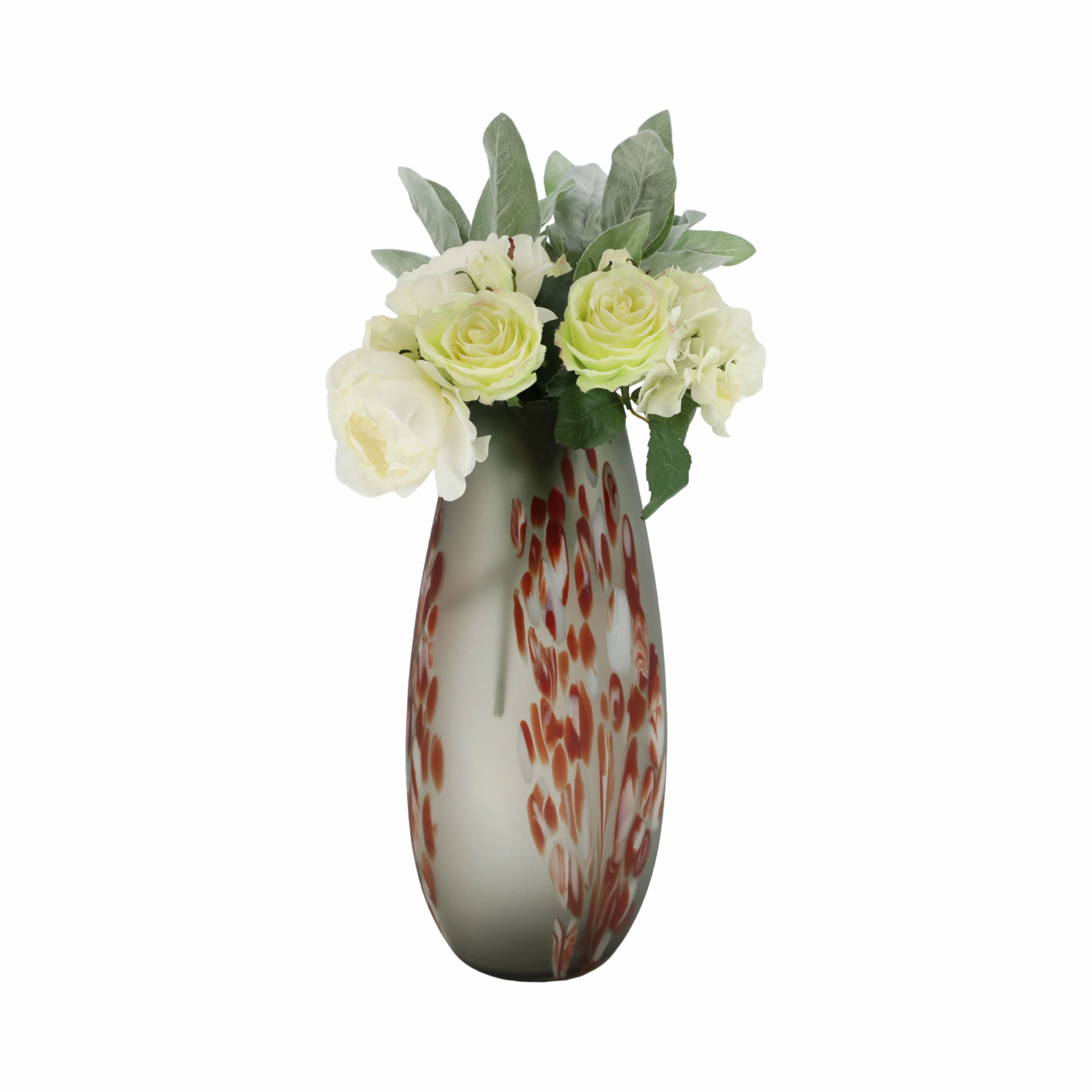 GLASS, 17''H, FROSTED VASE WITH RED DETAIL-GRAY - Image 2