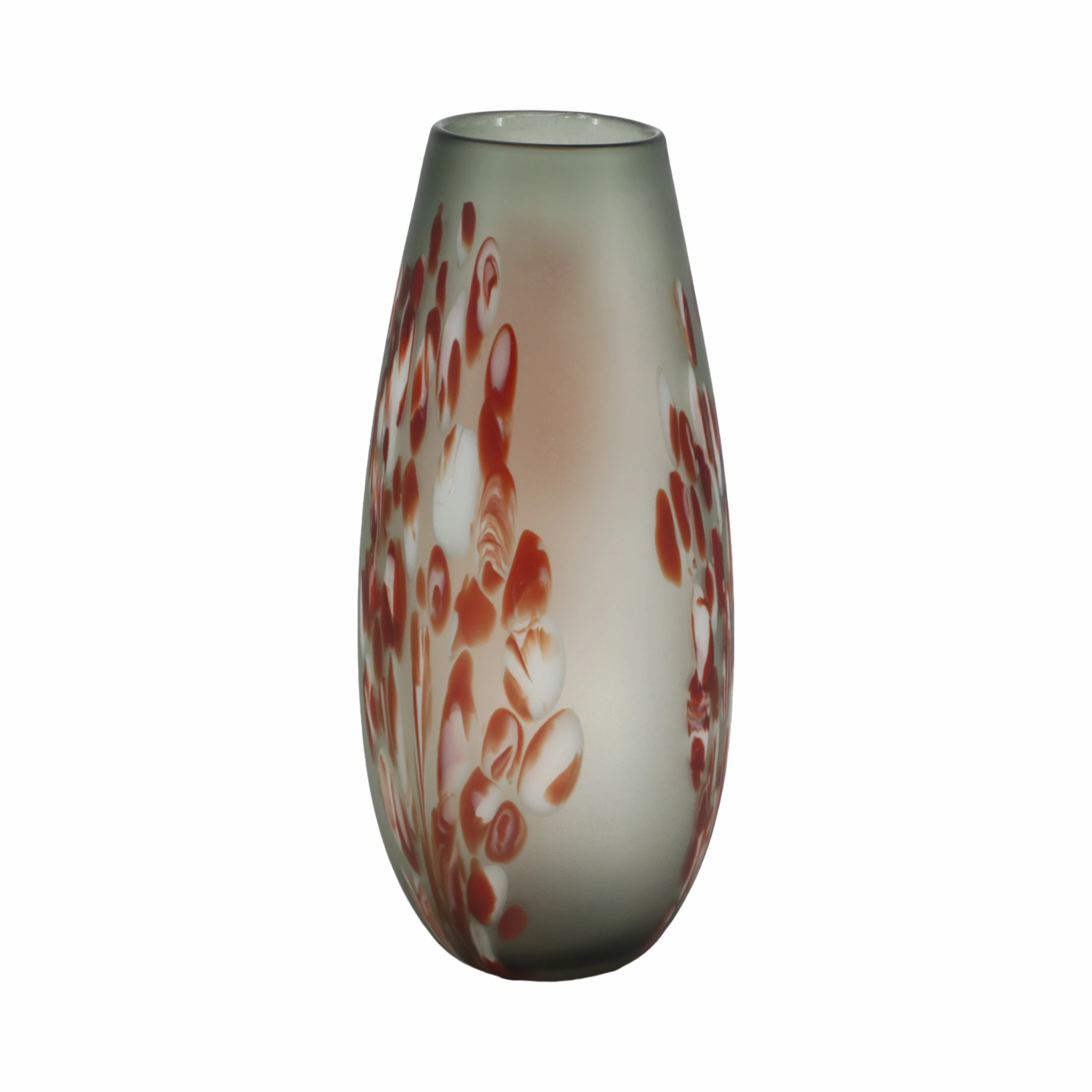GLASS, 17''H, FROSTED VASE WITH RED DETAIL-GRAY - Image 3