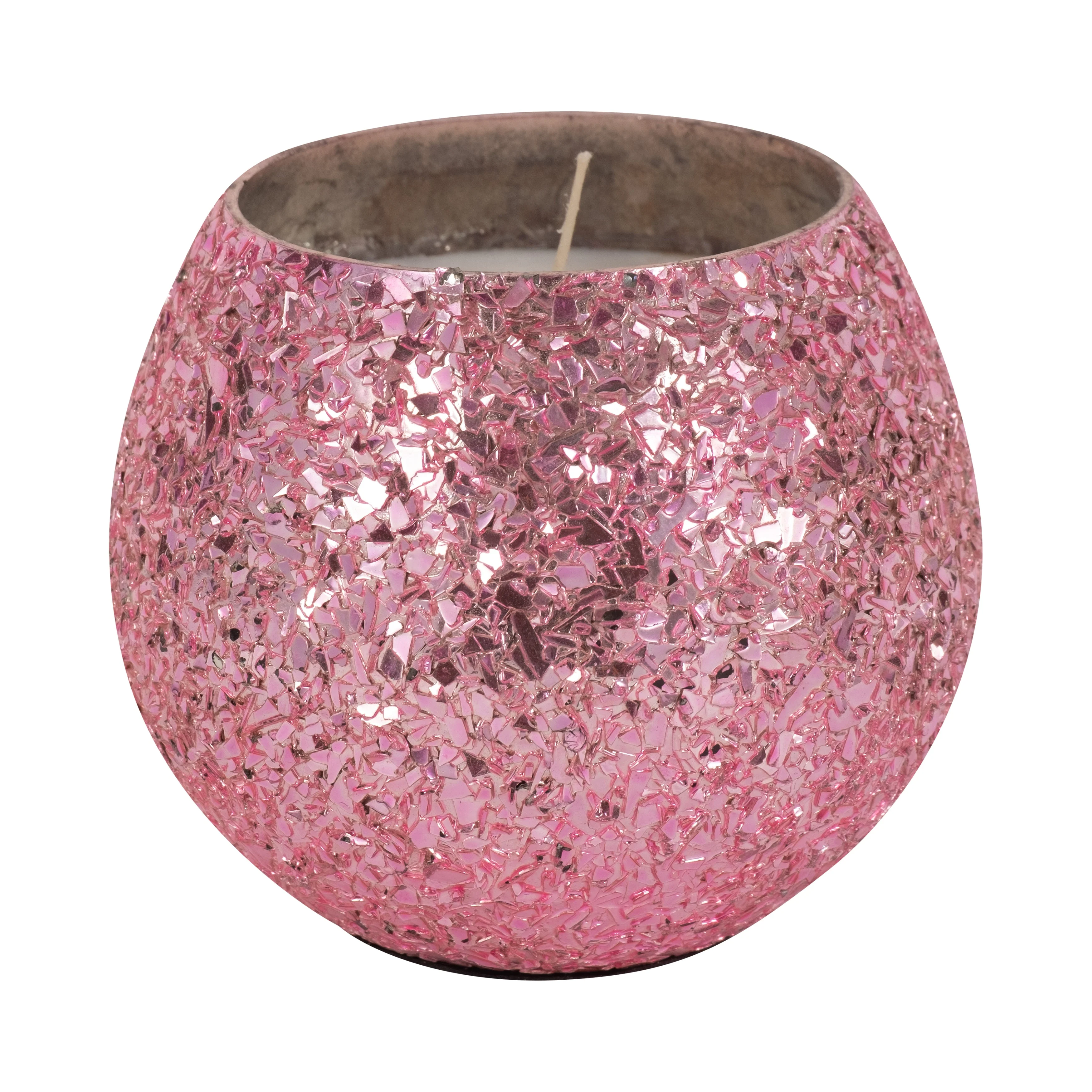 Glass, 4" 11 Oz Crackled Scented Candle, Pink