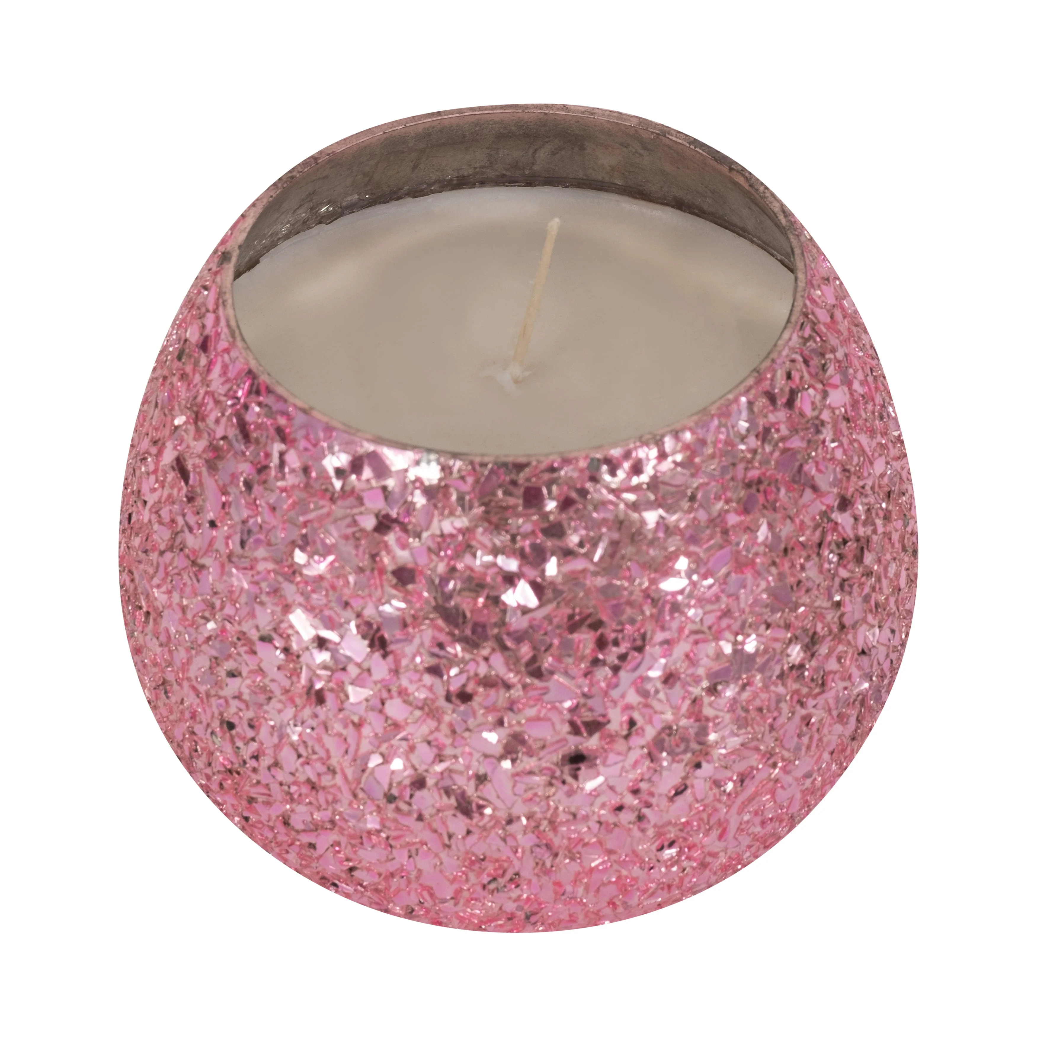 Glass, 4" 11 Oz Crackled Scented Candle, Pink - Image 4