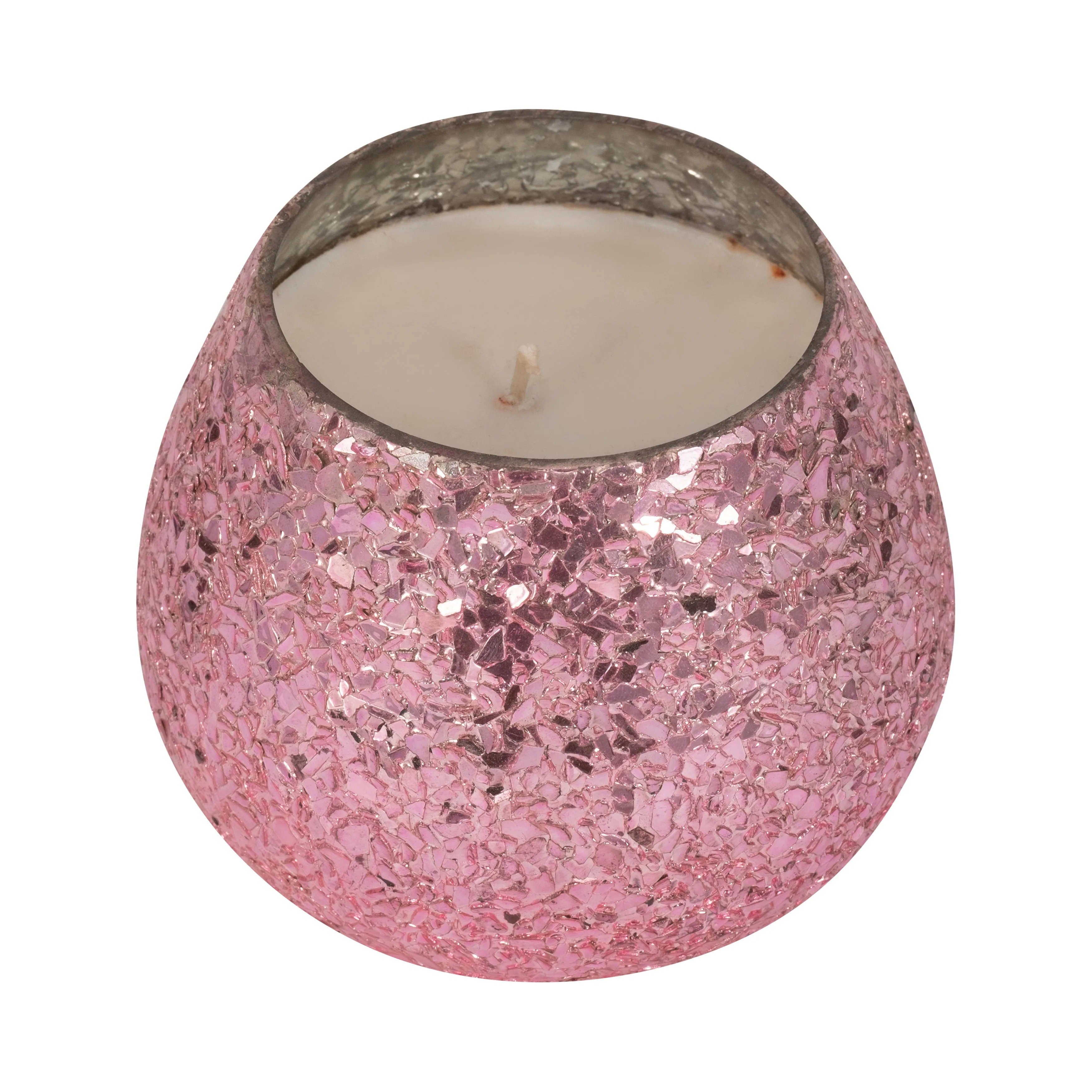 Glass, 5" 17 Oz Crackled Scented Candle, Pink - Image 13