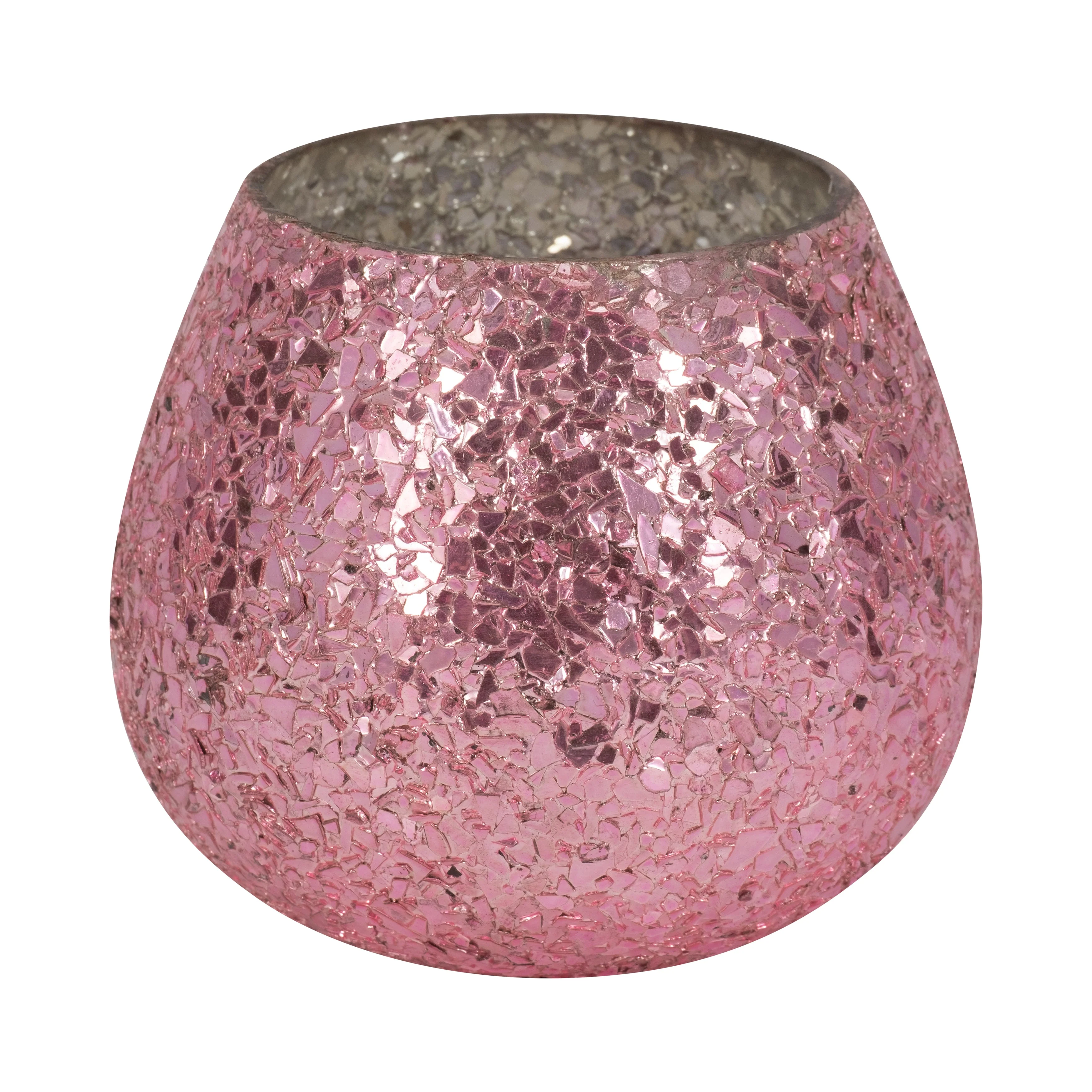 Glass, 5" 17 Oz Crackled Scented Candle, Pink - Image 3