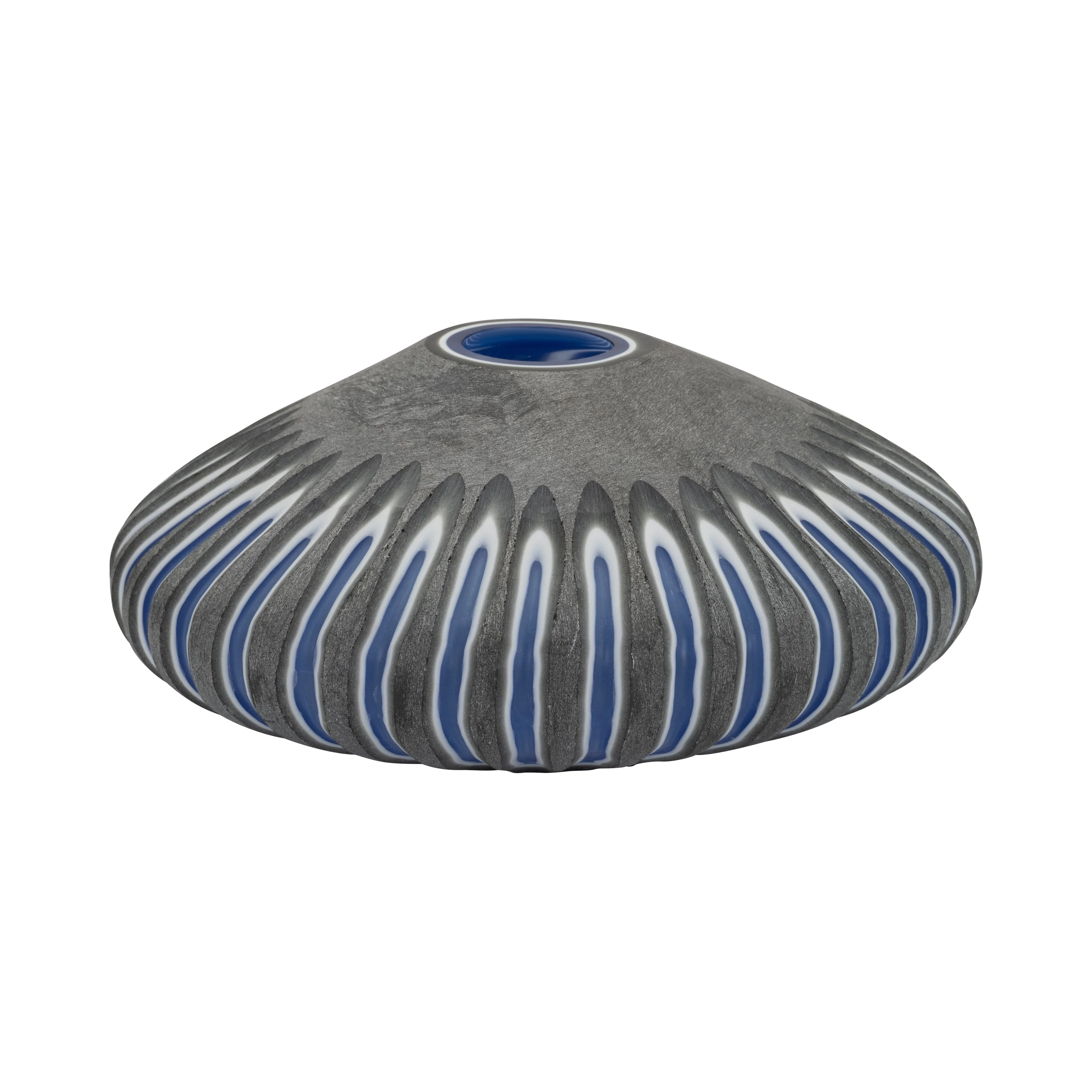 GLASS, 7" RIDGED VASE, BLUE/GRAY - Image 2