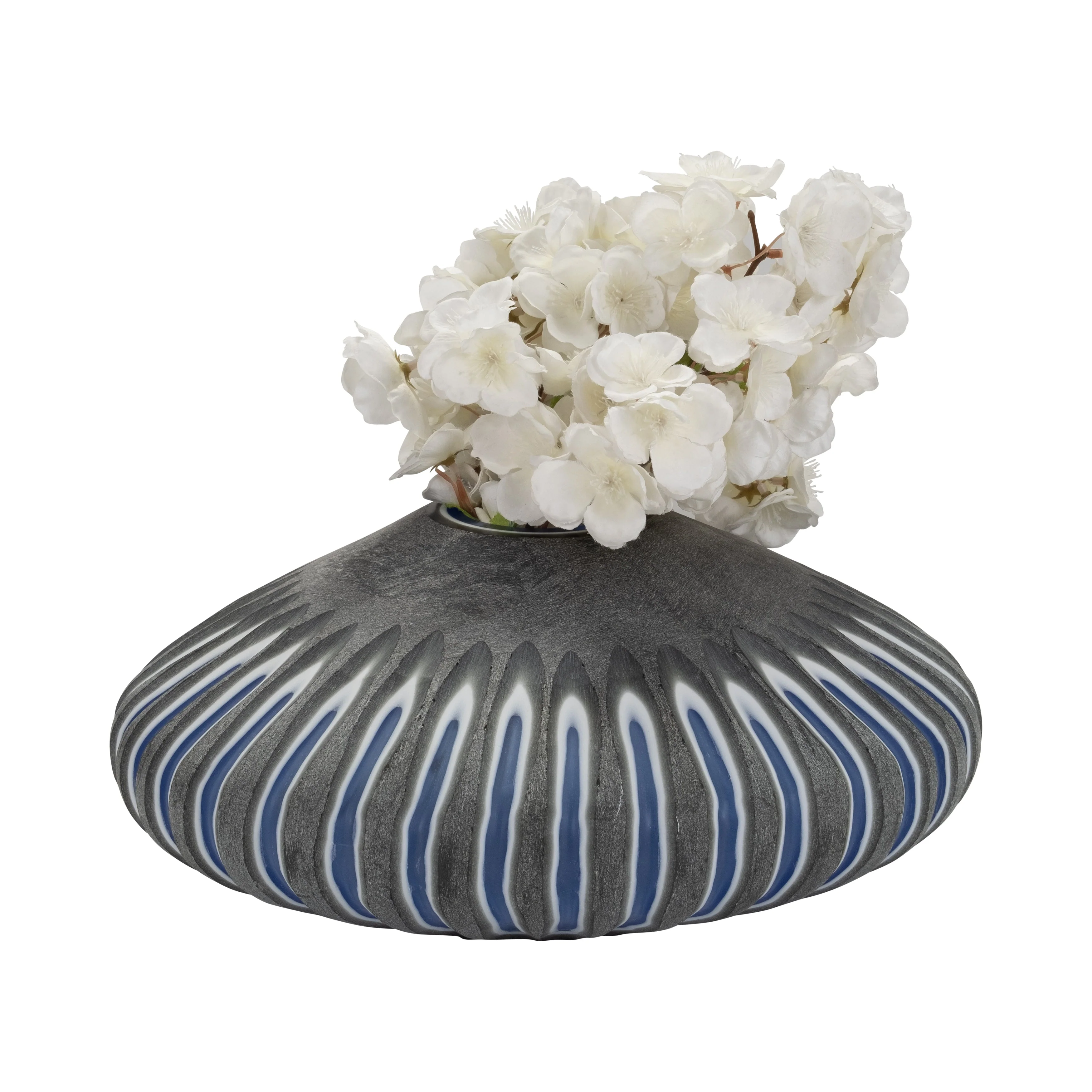 GLASS, 7" RIDGED VASE, BLUE/GRAY - Image 3