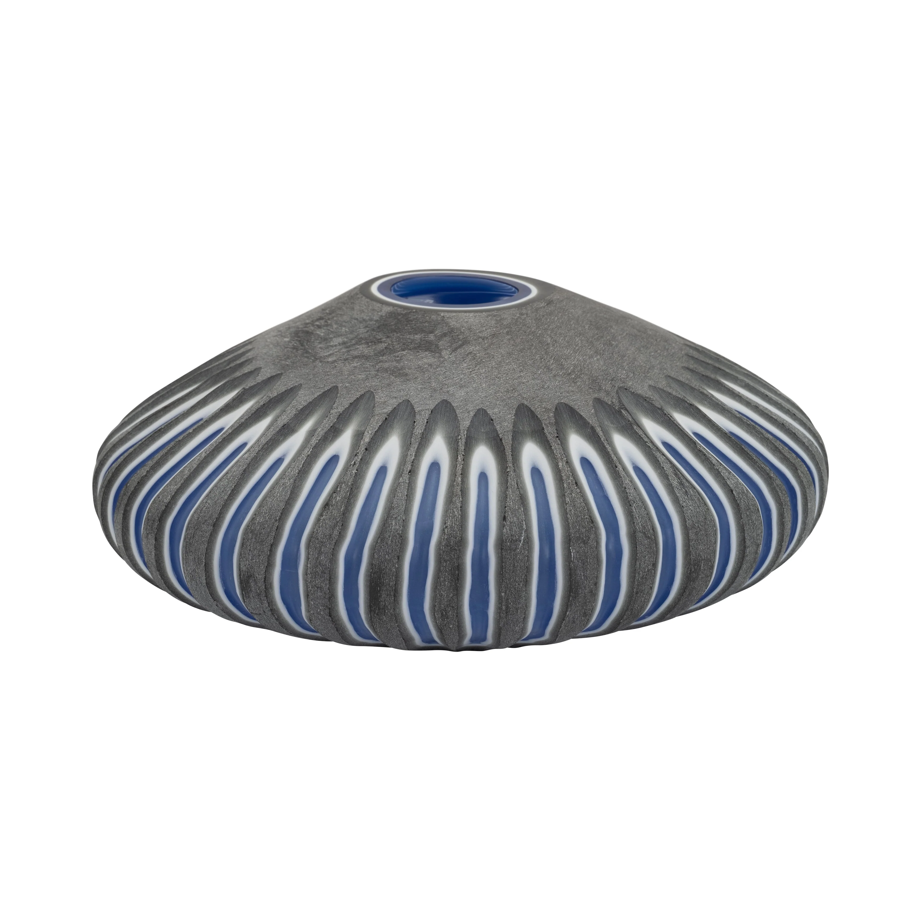 GLASS, 7" RIDGED VASE, BLUE/GRAY - Image 4