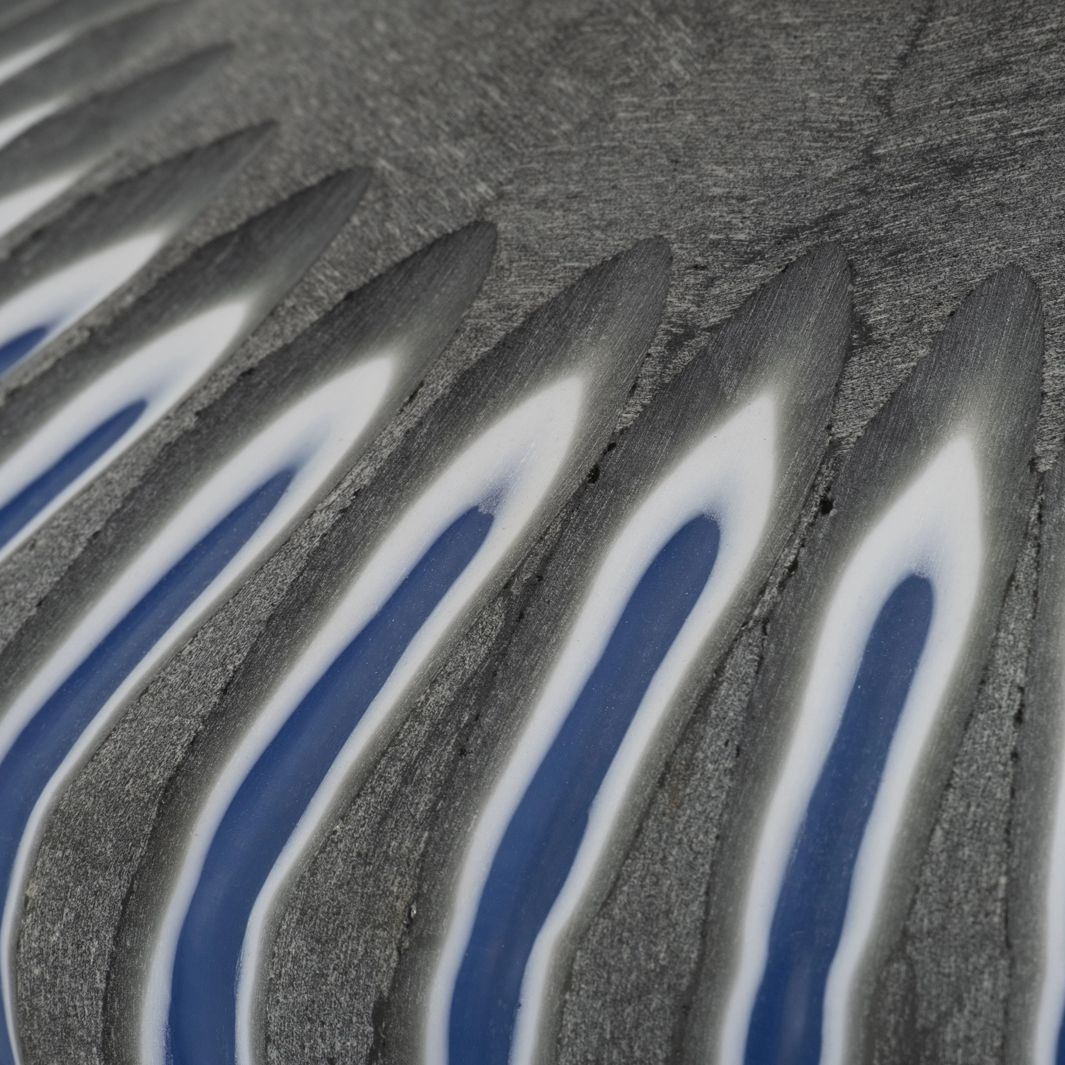 GLASS, 7" RIDGED VASE, BLUE/GRAY - Image 5