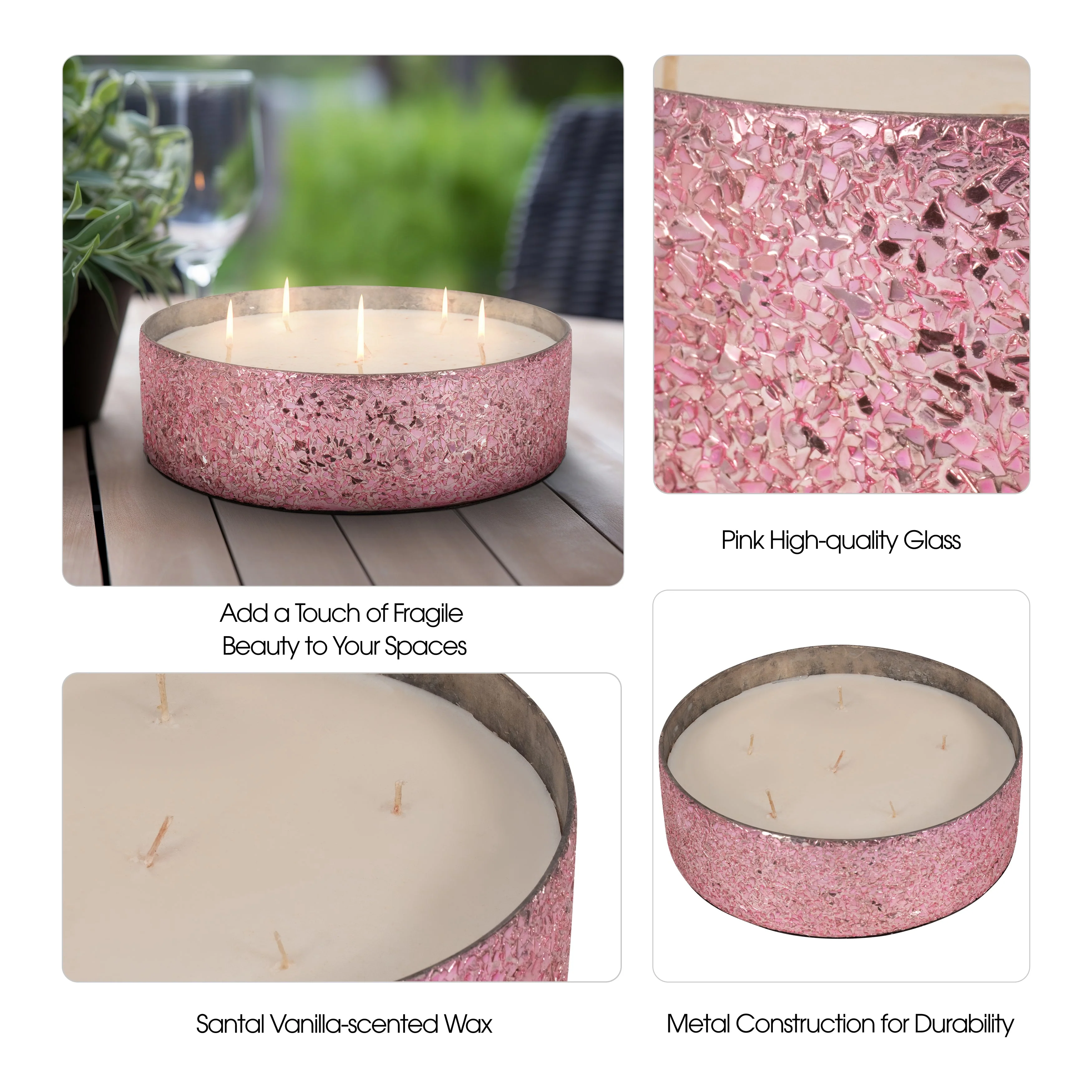 Glass, 8" 49 Oz Crackled Bowl Scented Candle, Pink - Image 10