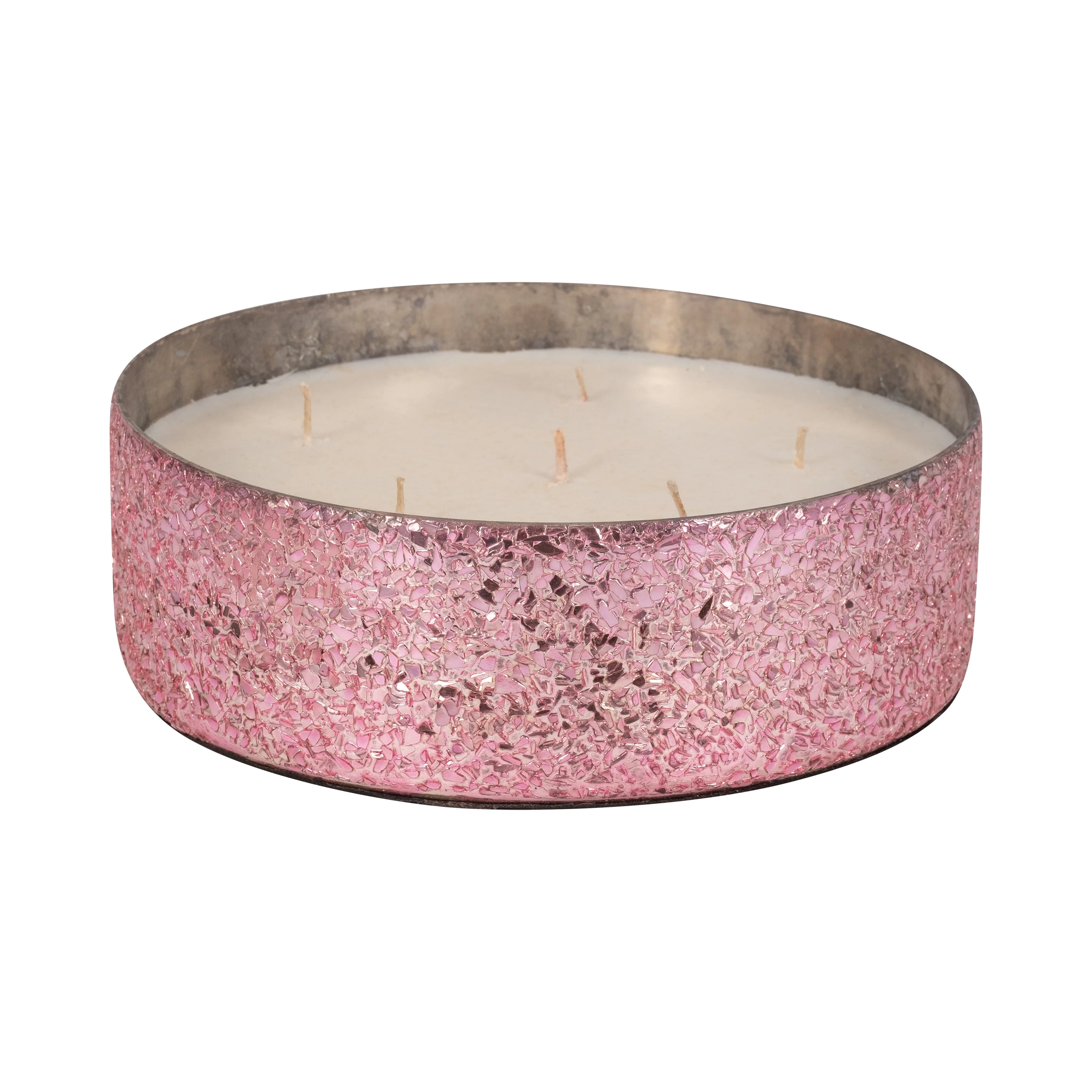 Glass, 8" 49 Oz Crackled Bowl Scented Candle, Pink - Image 12