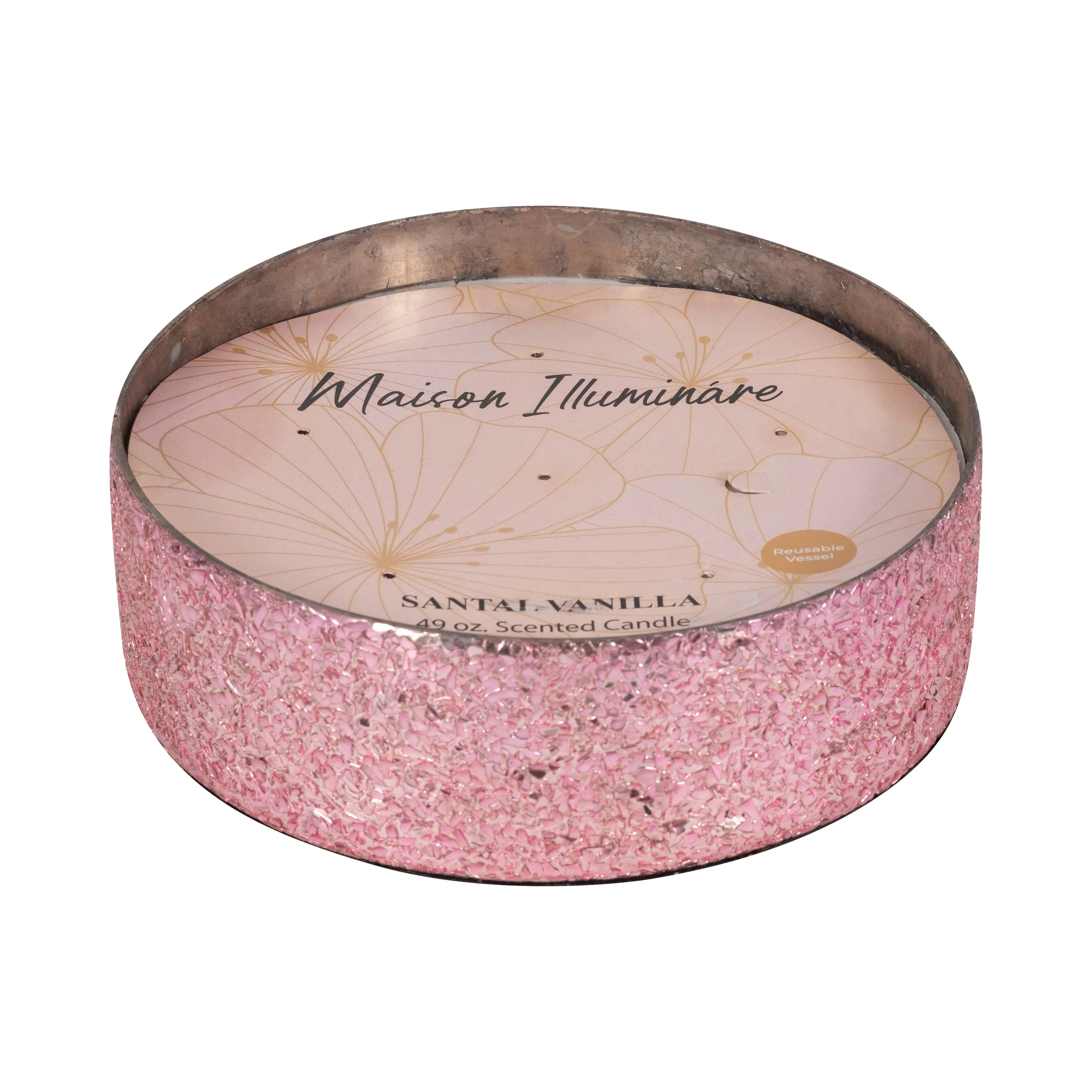 Glass, 8" 49 Oz Crackled Bowl Scented Candle, Pink - Image 13