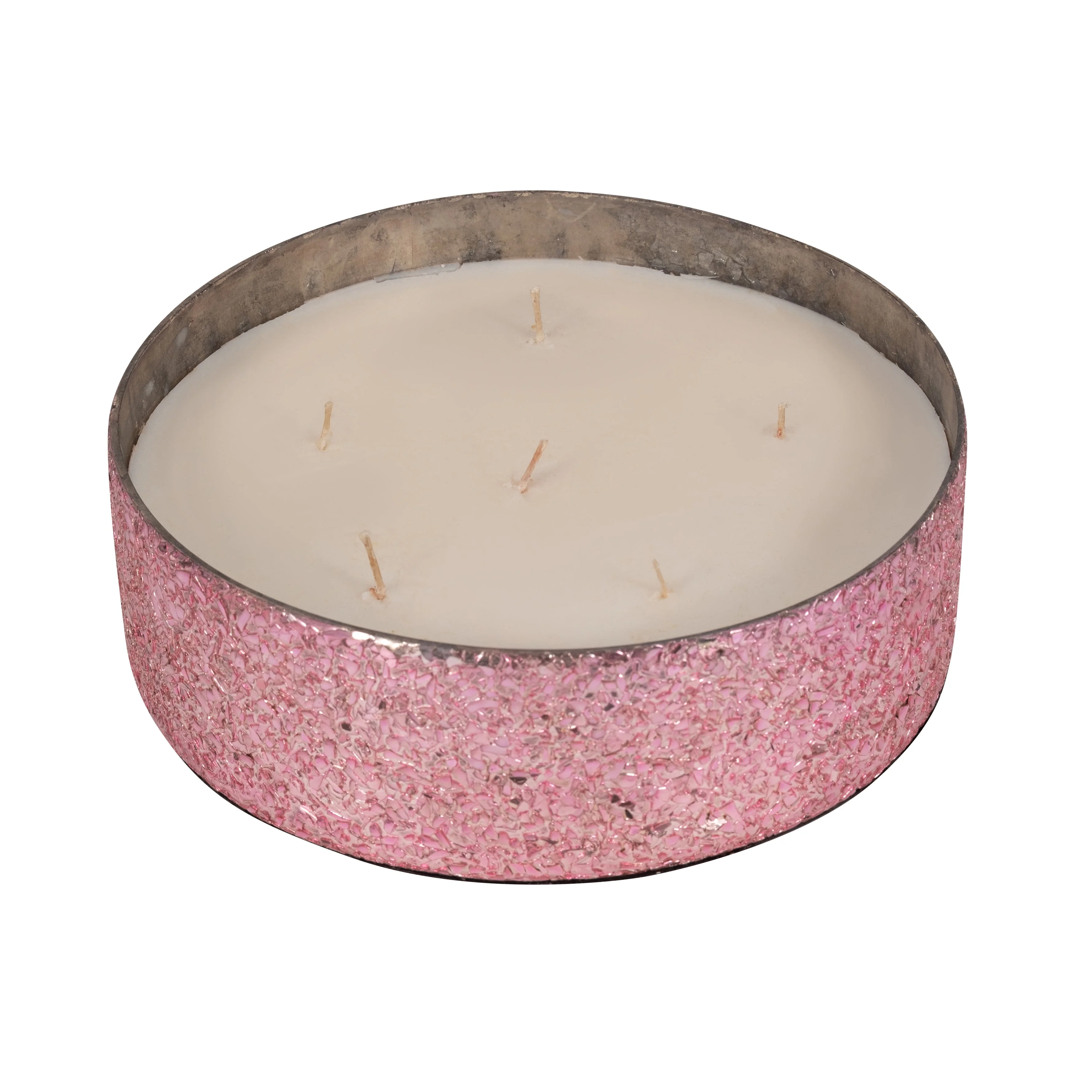 Glass, 8" 49 Oz Crackled Bowl Scented Candle, Pink - Image 15