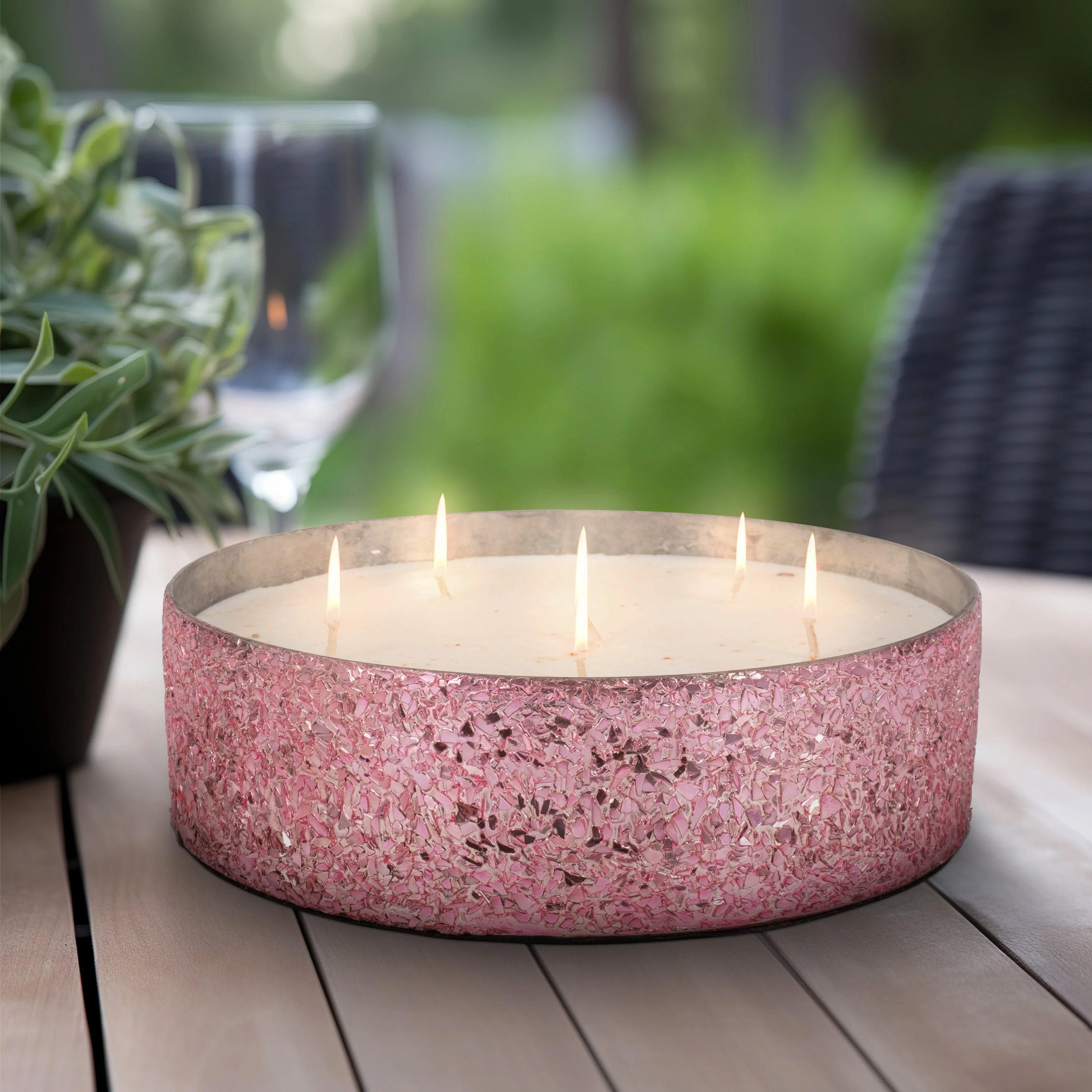 Glass, 8" 49 Oz Crackled Bowl Scented Candle, Pink - Image 22