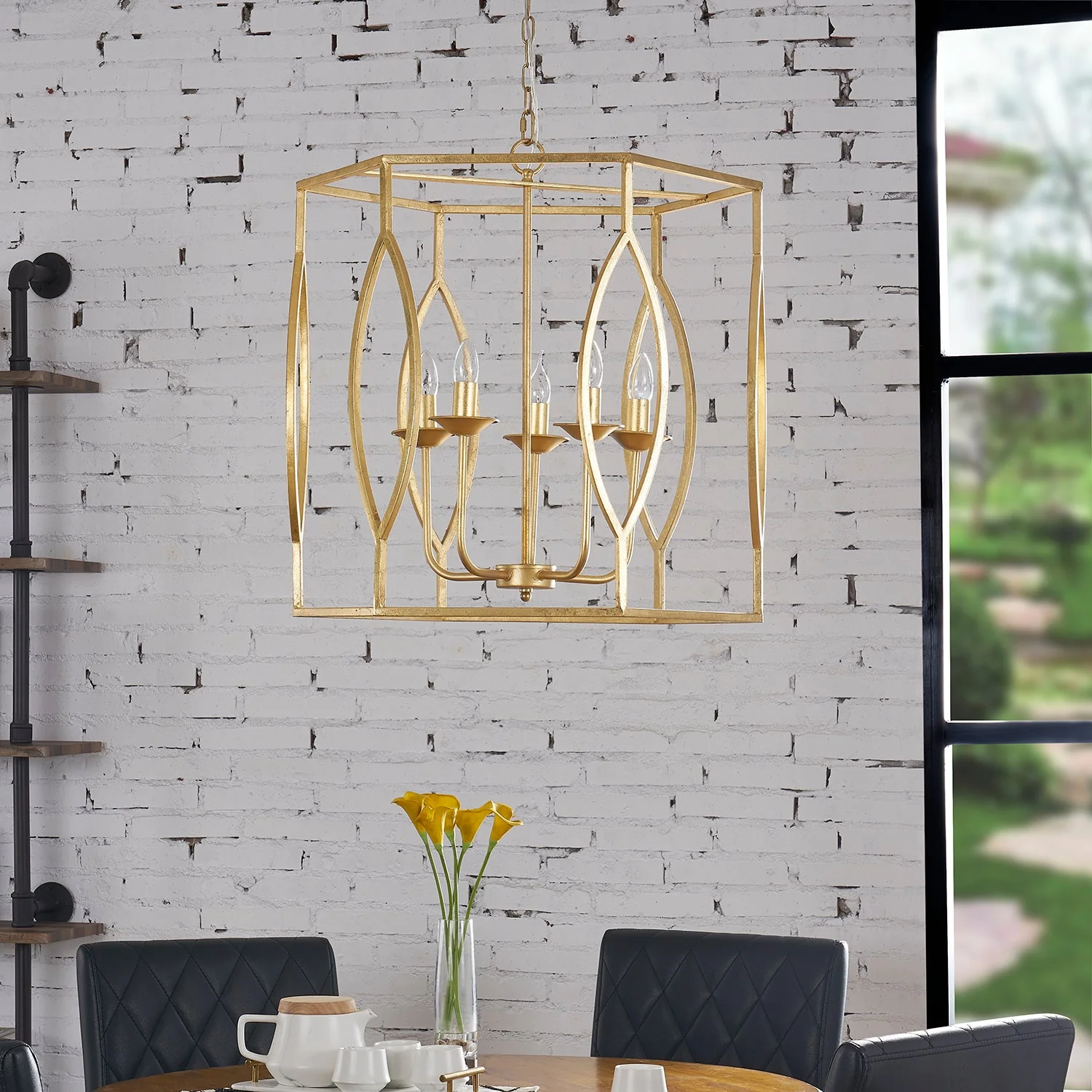 Gold Boxed Leaf Foil Finish Pendant Lamp - Image 2