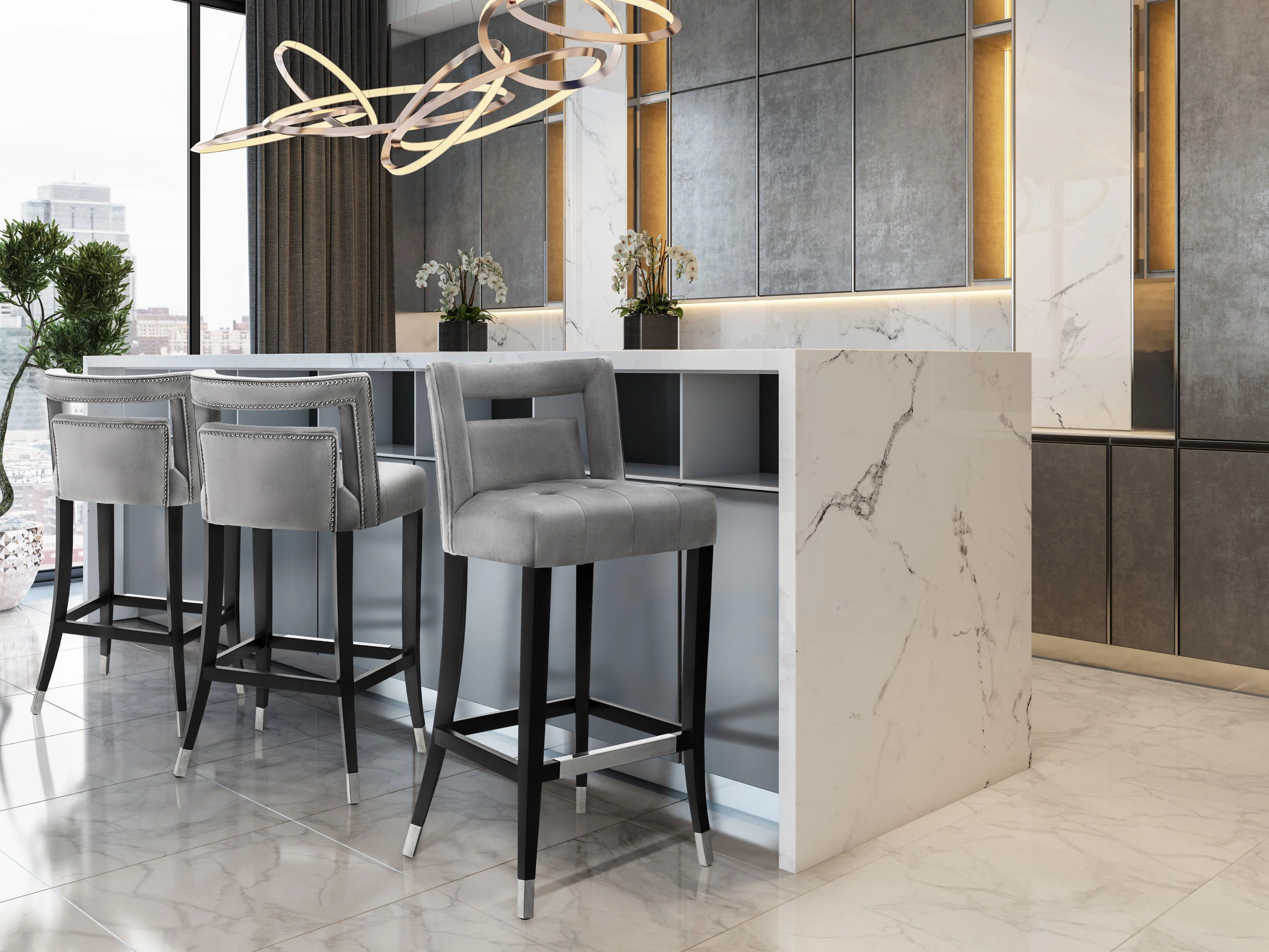 Hart Grey Velvet Counter Stool - Image 2