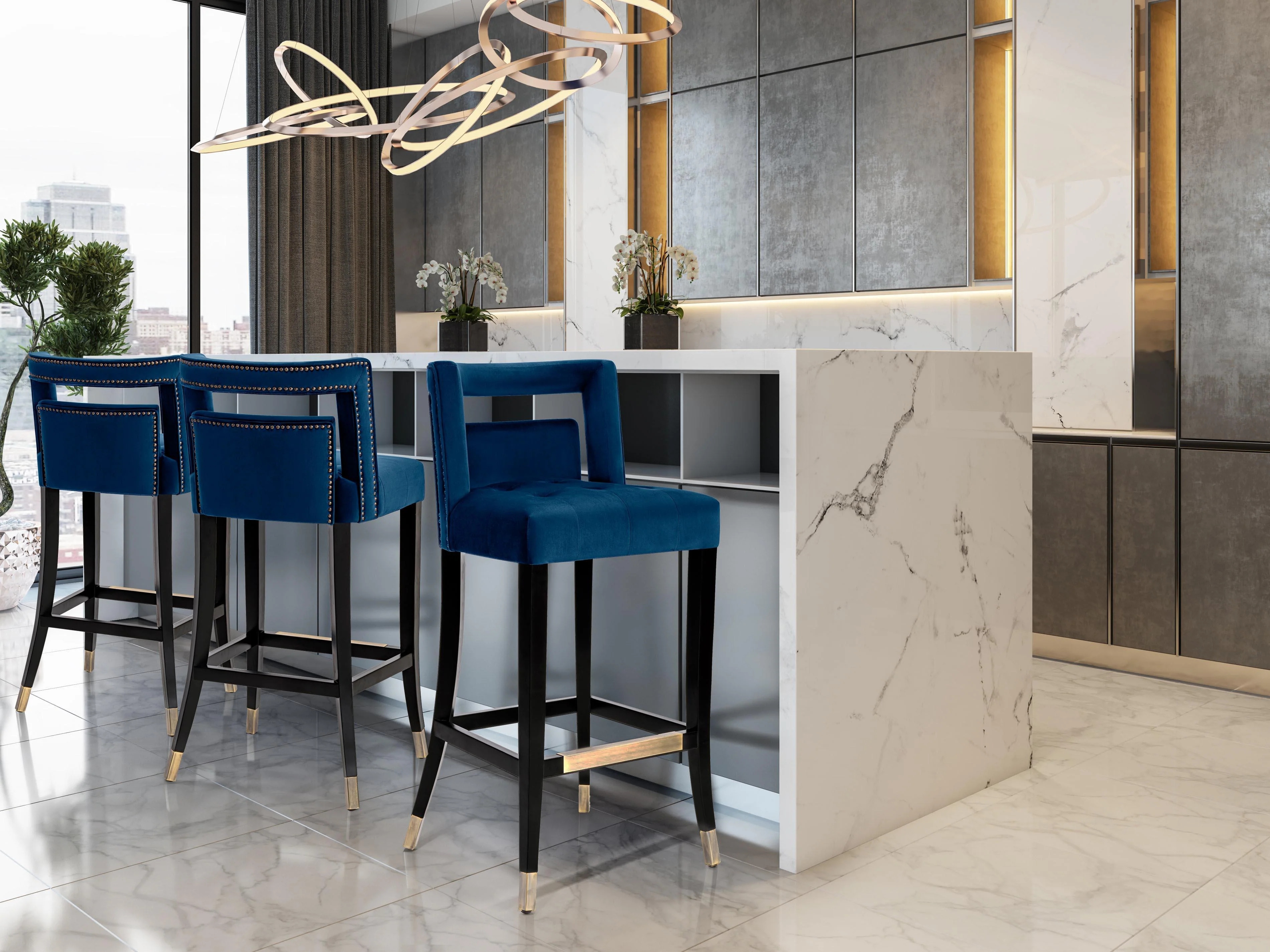 Hart Navy Velvet Bar Stool - Image 2