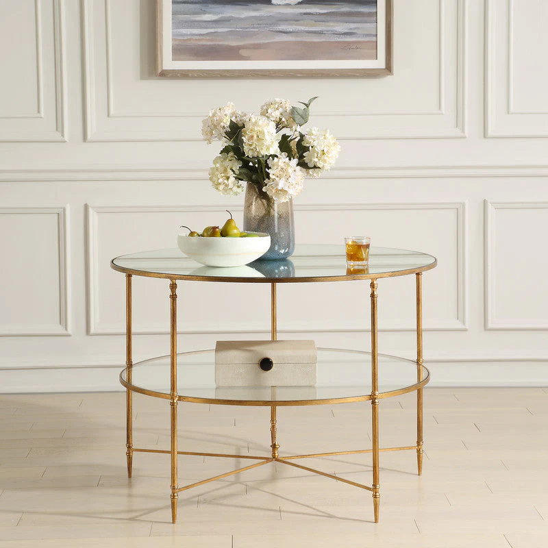 Henzler 106 W x 76 H x 106 D Round Coffee Table with Mirror Top-gold
