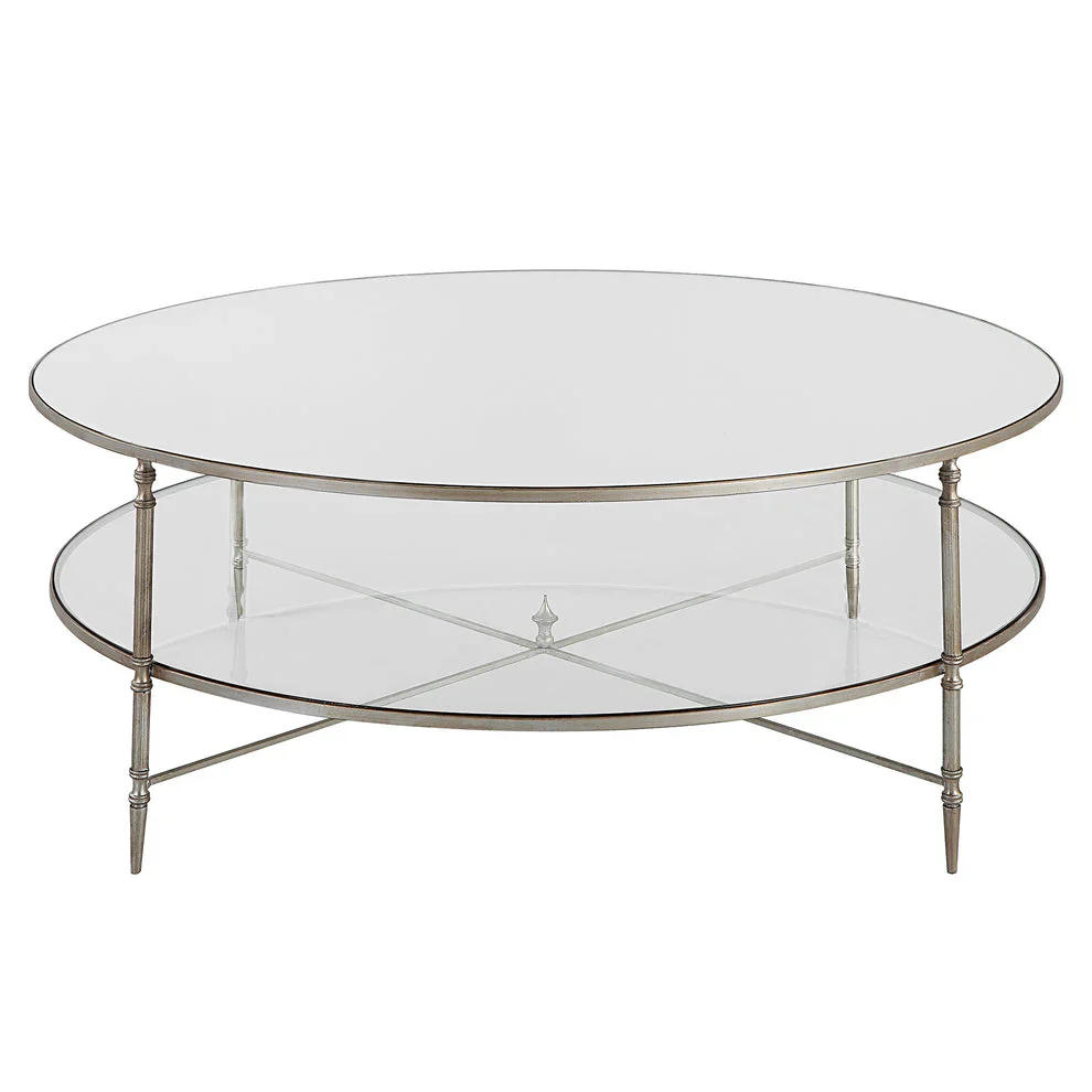 Henzler 126 W x 49 H x 126 D Black Round Coffee Table with Mirror Top-silver
