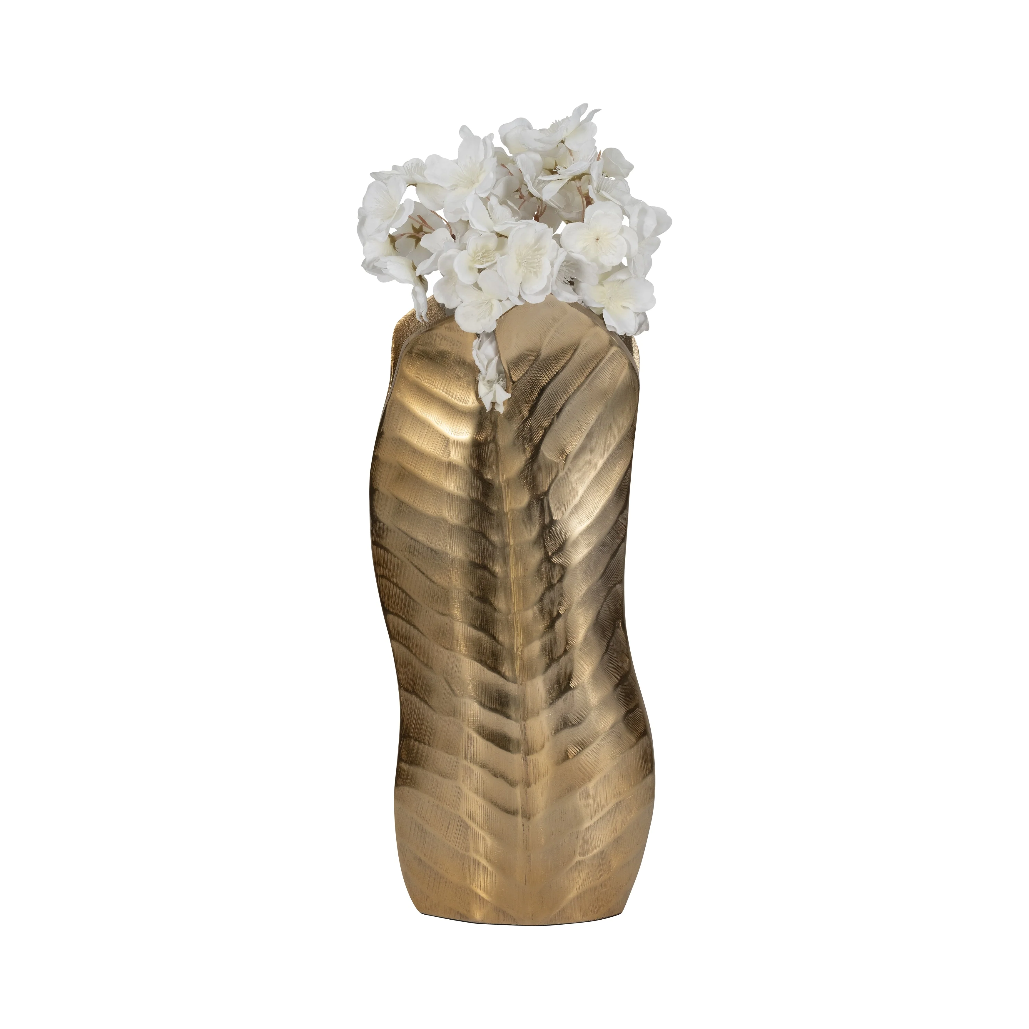 Metal, 16" Botanic Tall Leaf Vase, Gold - Image 2
