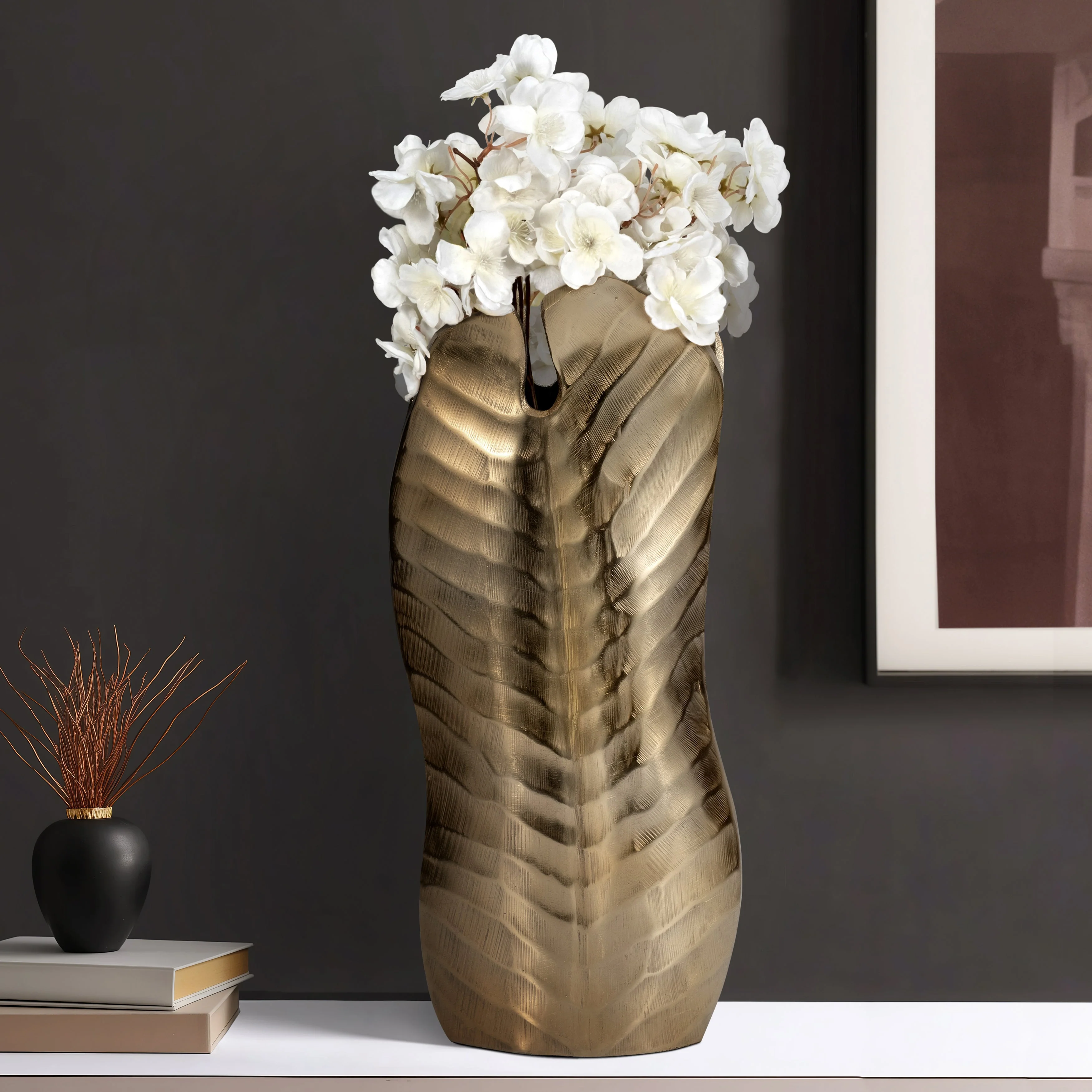 Metal, 16" Botanic Tall Leaf Vase, Gold - Image 22