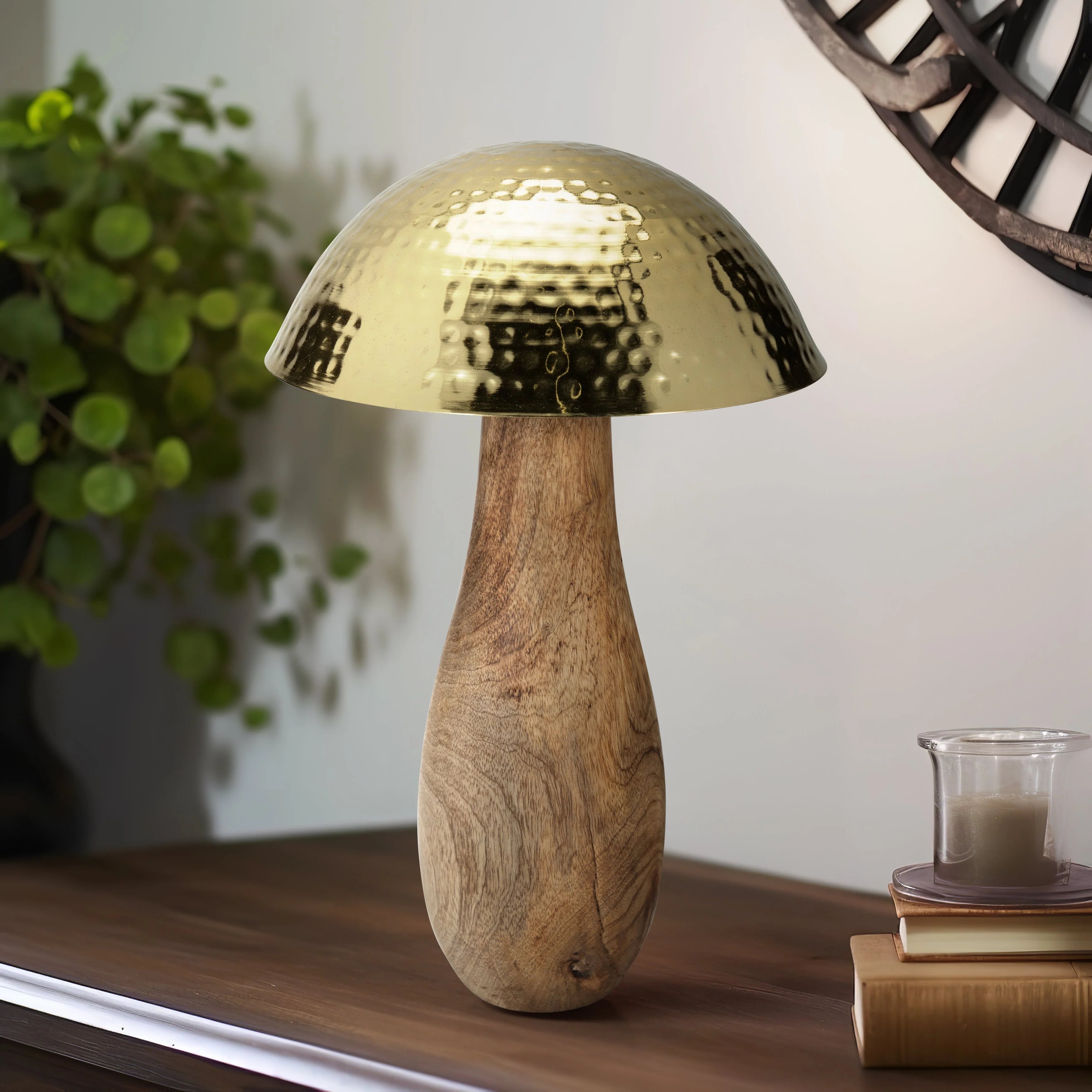 Metal, 16" Mushroom W/ Wood Base, Gold - Image 11
