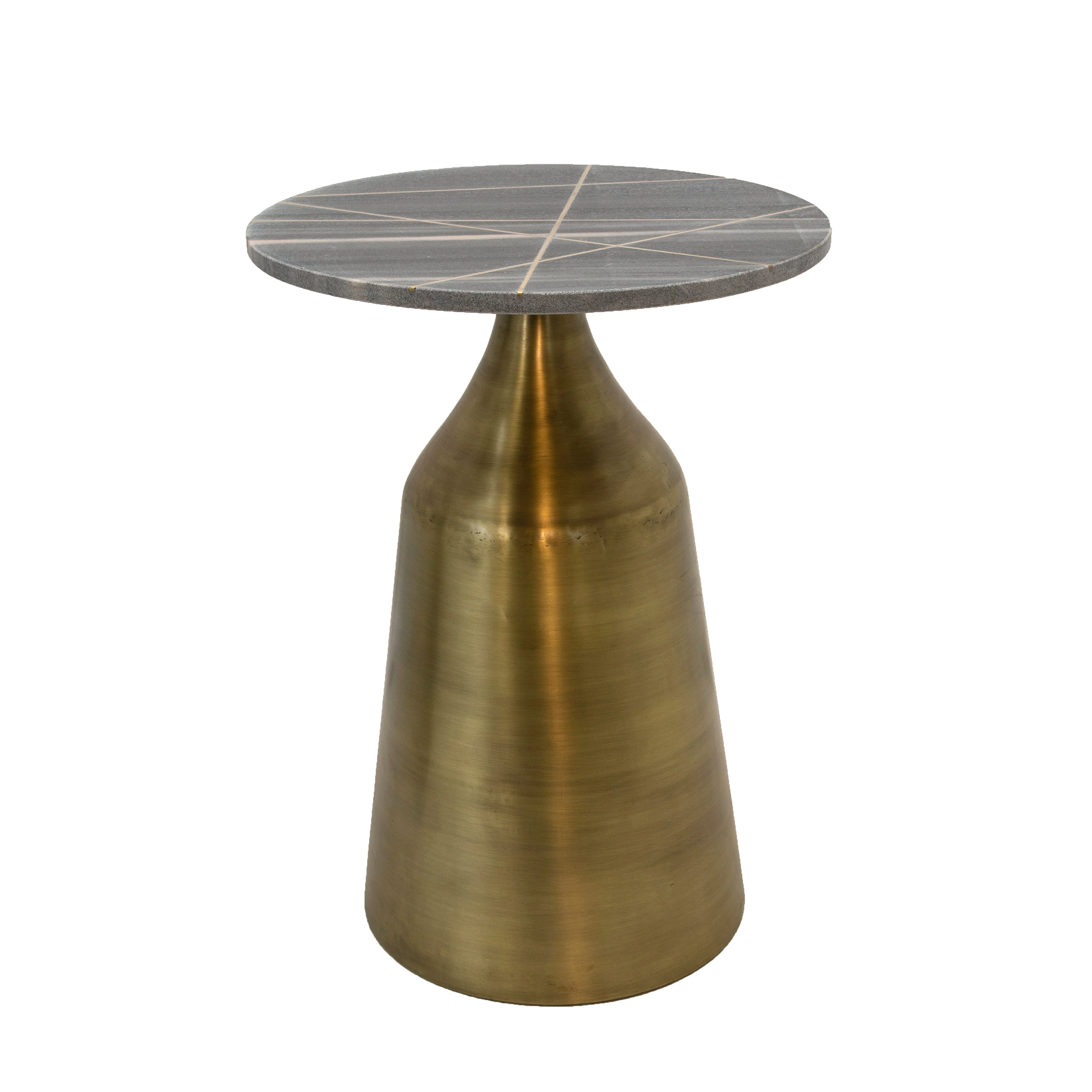 METAL/MARBLE 24" ROUND SIDE TABLE W/ INLAY, GRAY