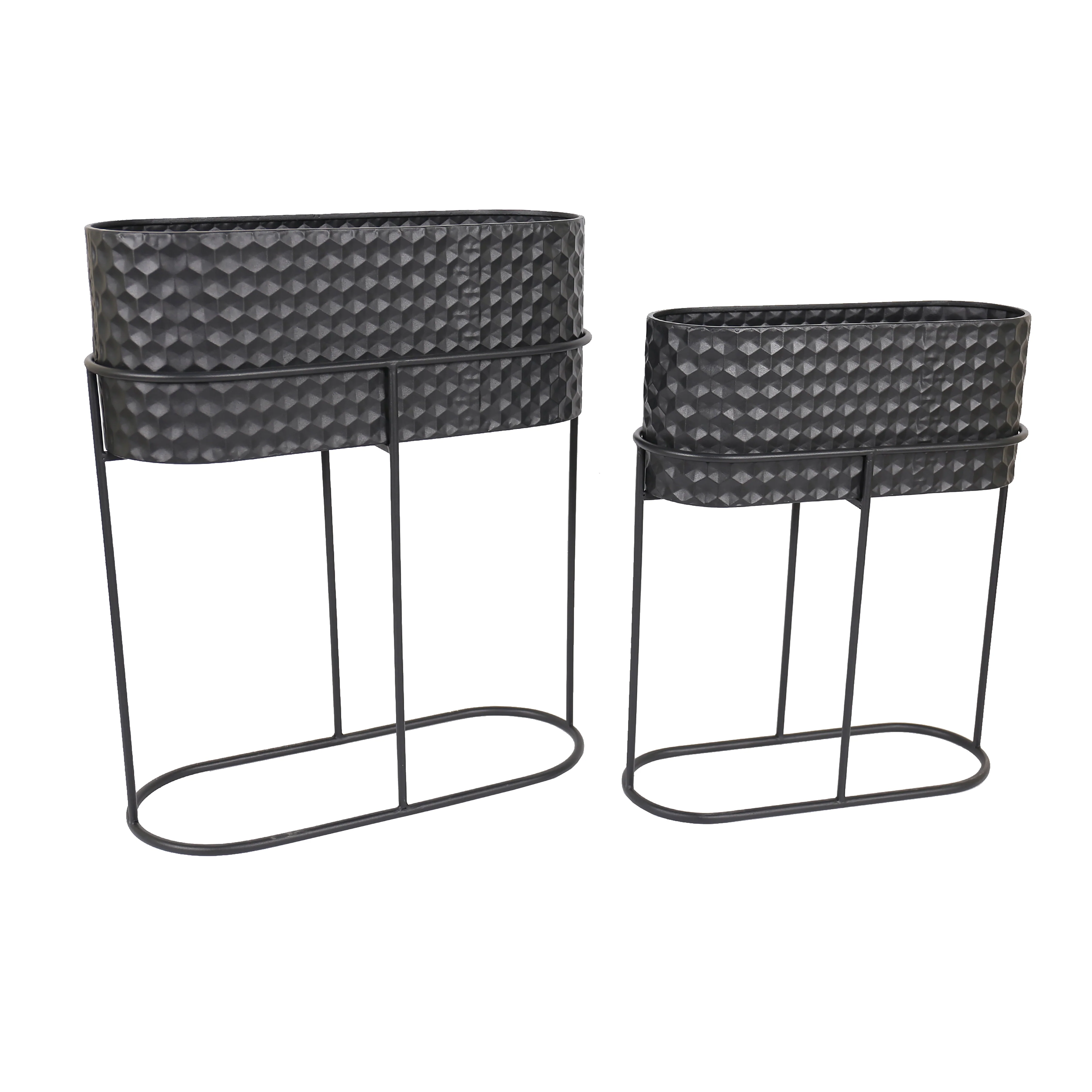 METAL, S/2 20/24" OVAL PLANTERS, BLACK - Image 4