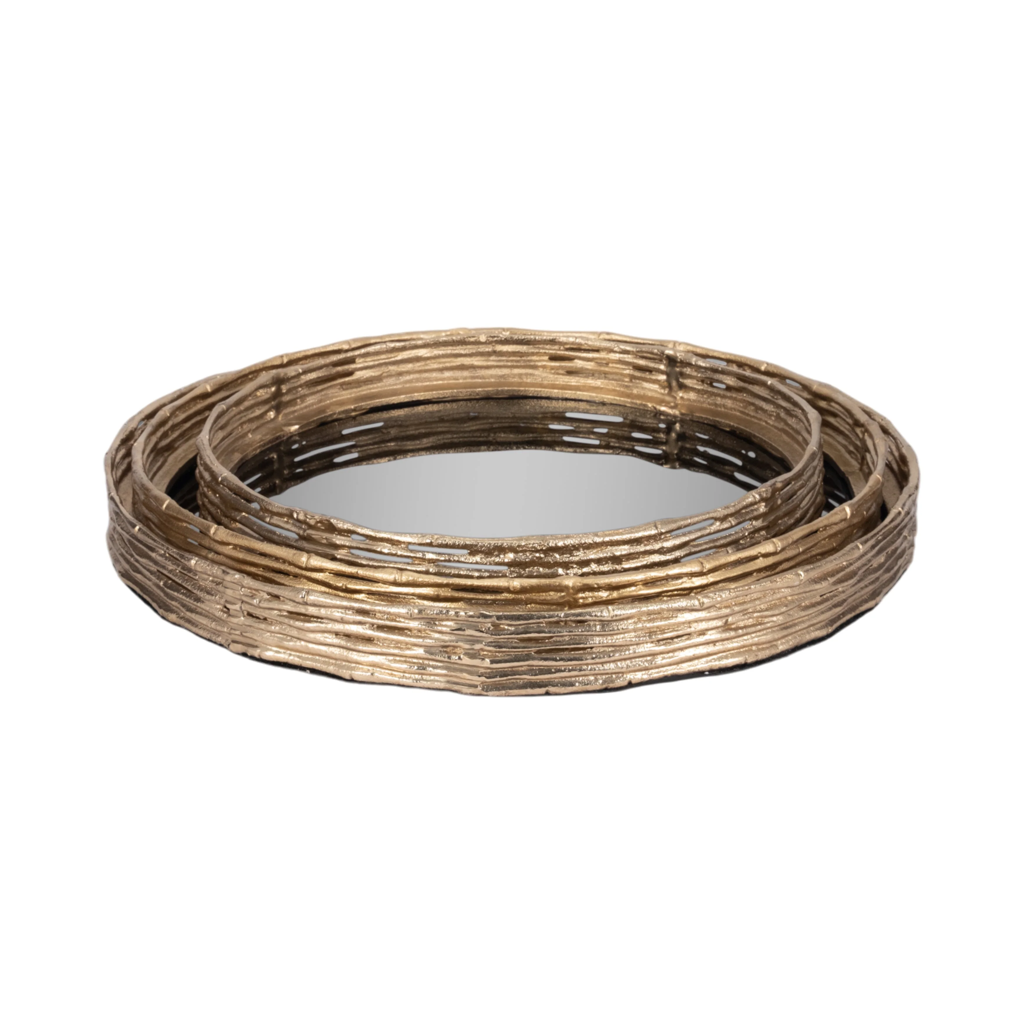 METAL, S/3 16/19/21" ROUND TRAYS, GOLD/BLACK - Image 3
