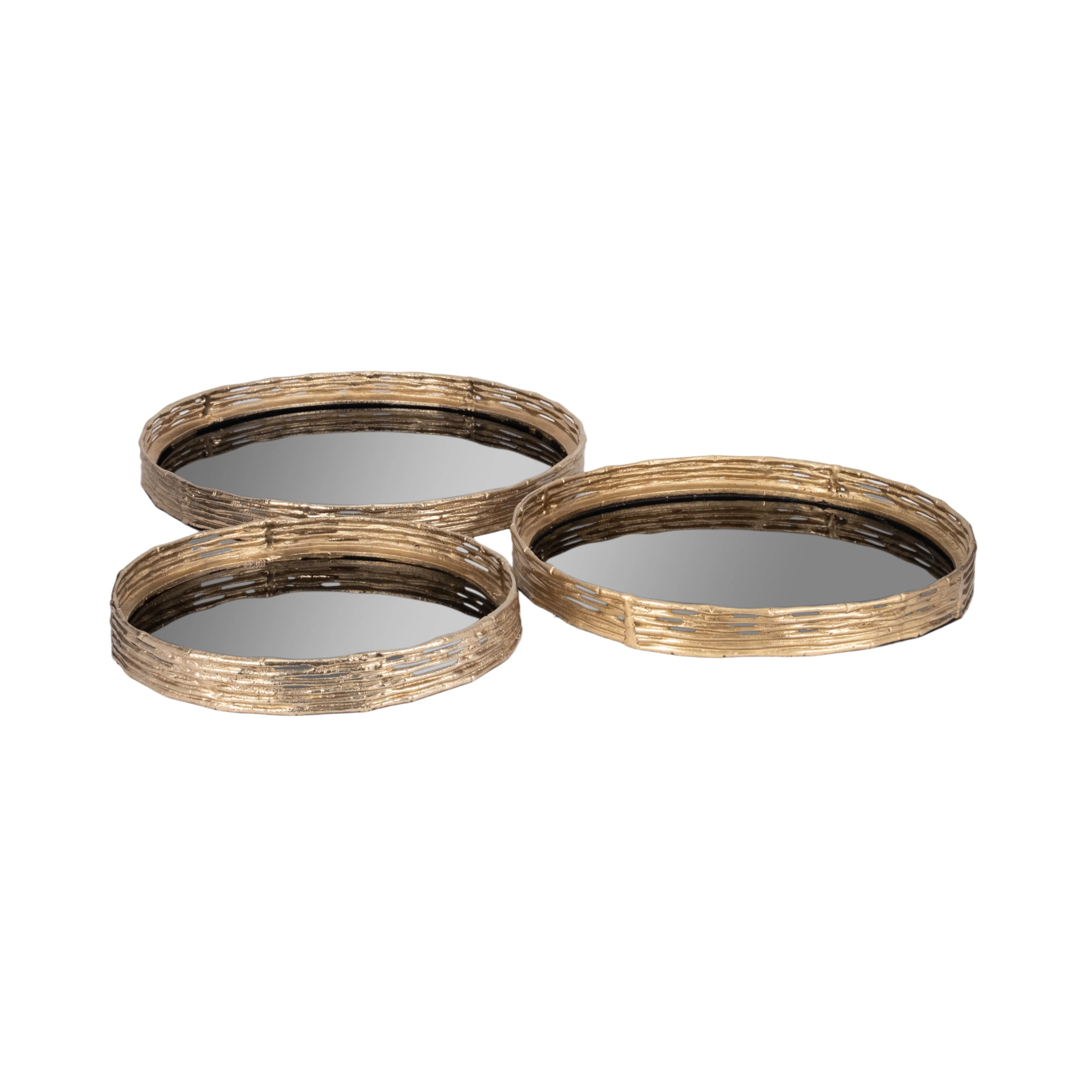 METAL, S/3 16/19/21" ROUND TRAYS, GOLD/BLACK - Image 5