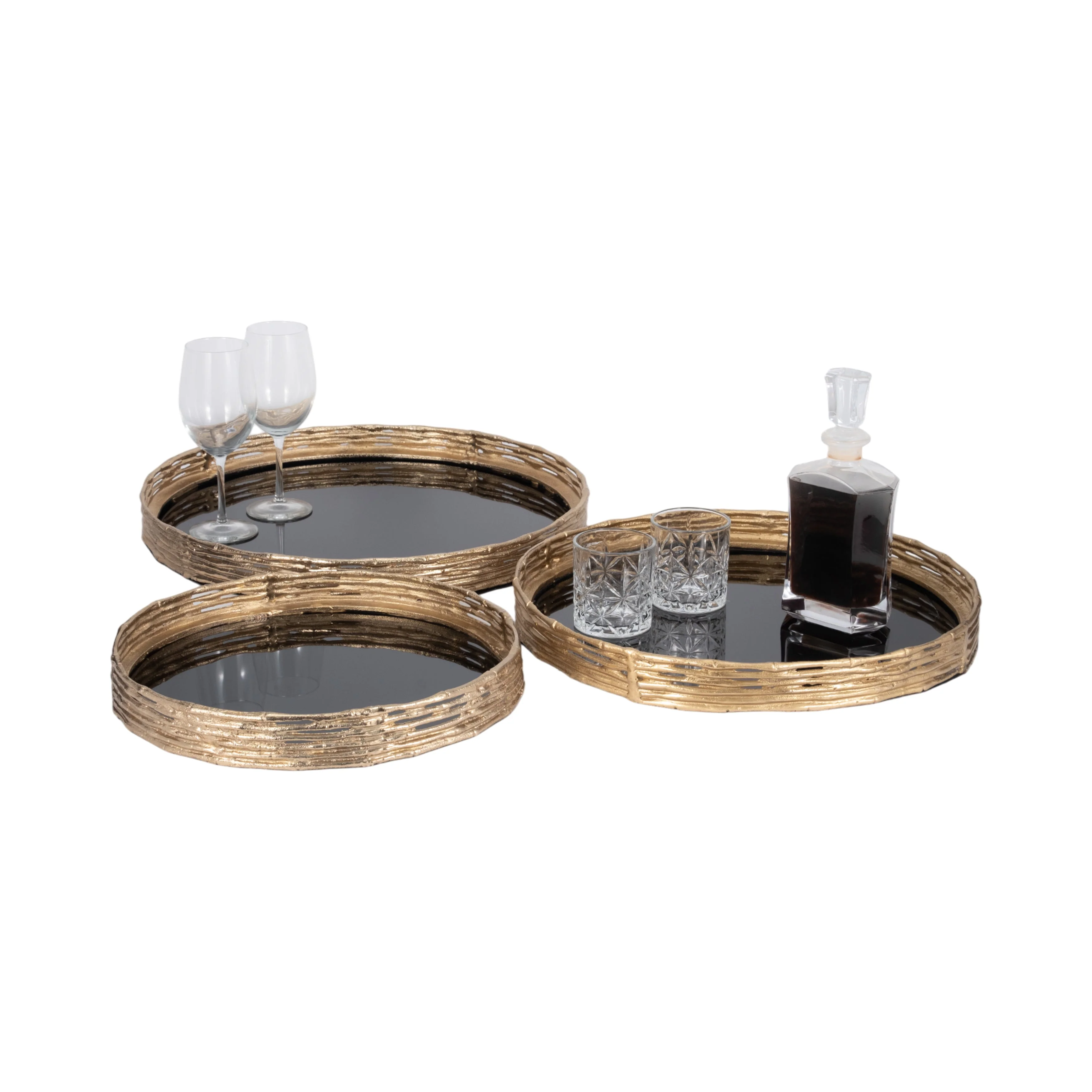 METAL, S/3 16/19/21" ROUND TRAYS, GOLD/BLACK - Image 6
