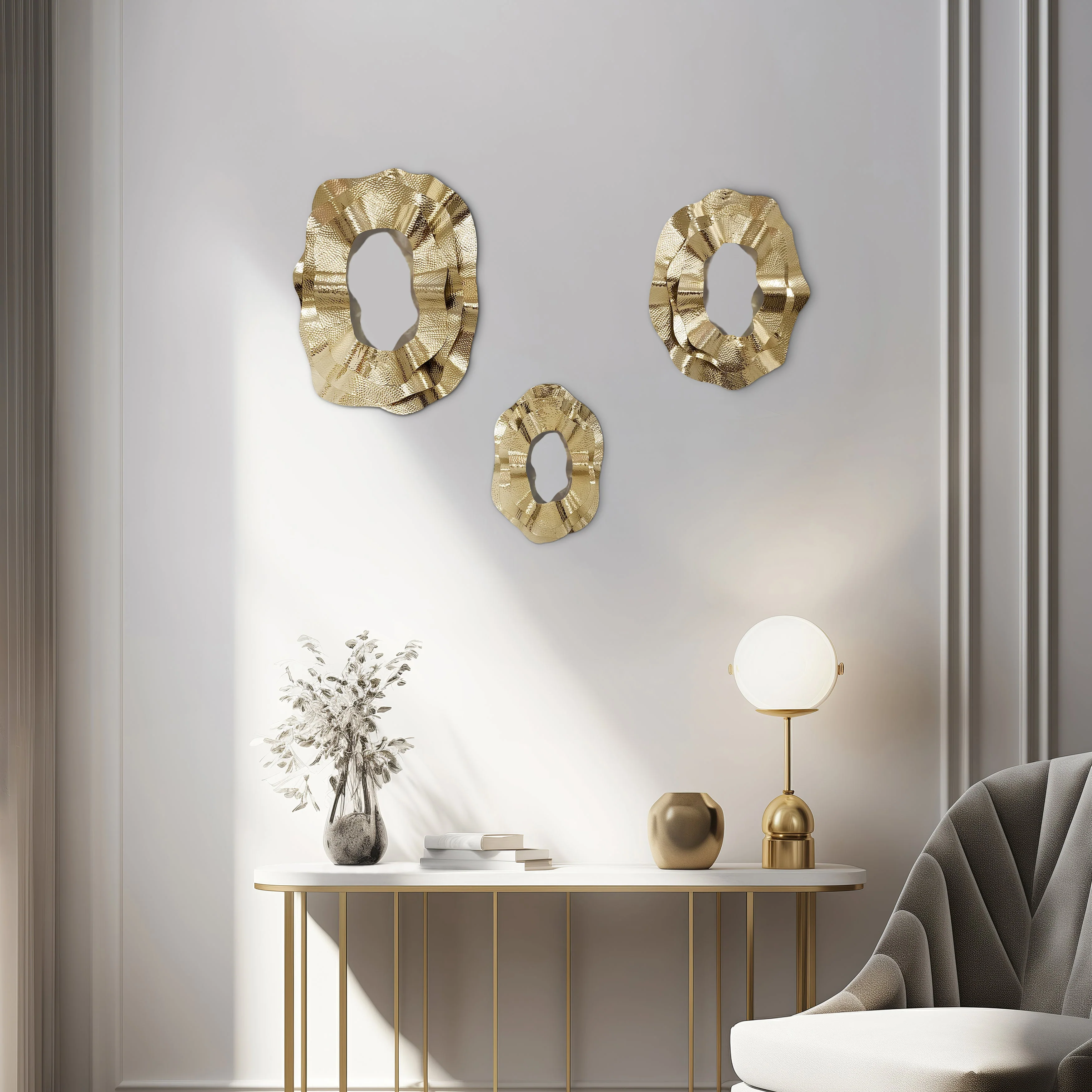 Metal, S/3 17/21/25" Sarasota Gold Mirrors - Image 10