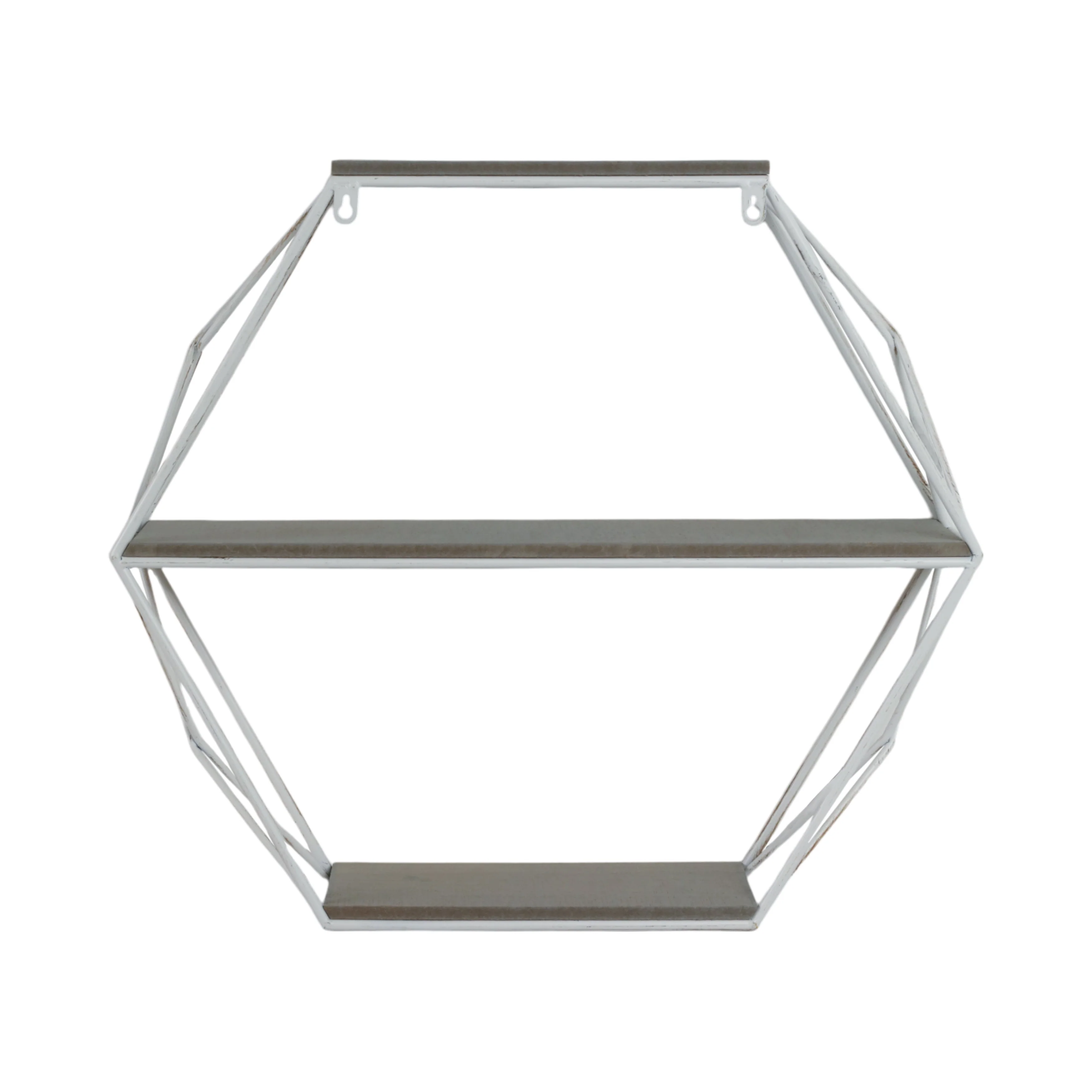 Metal/wood 3 Tier Hexagon Wall Shelf, Gray/white - Image 10