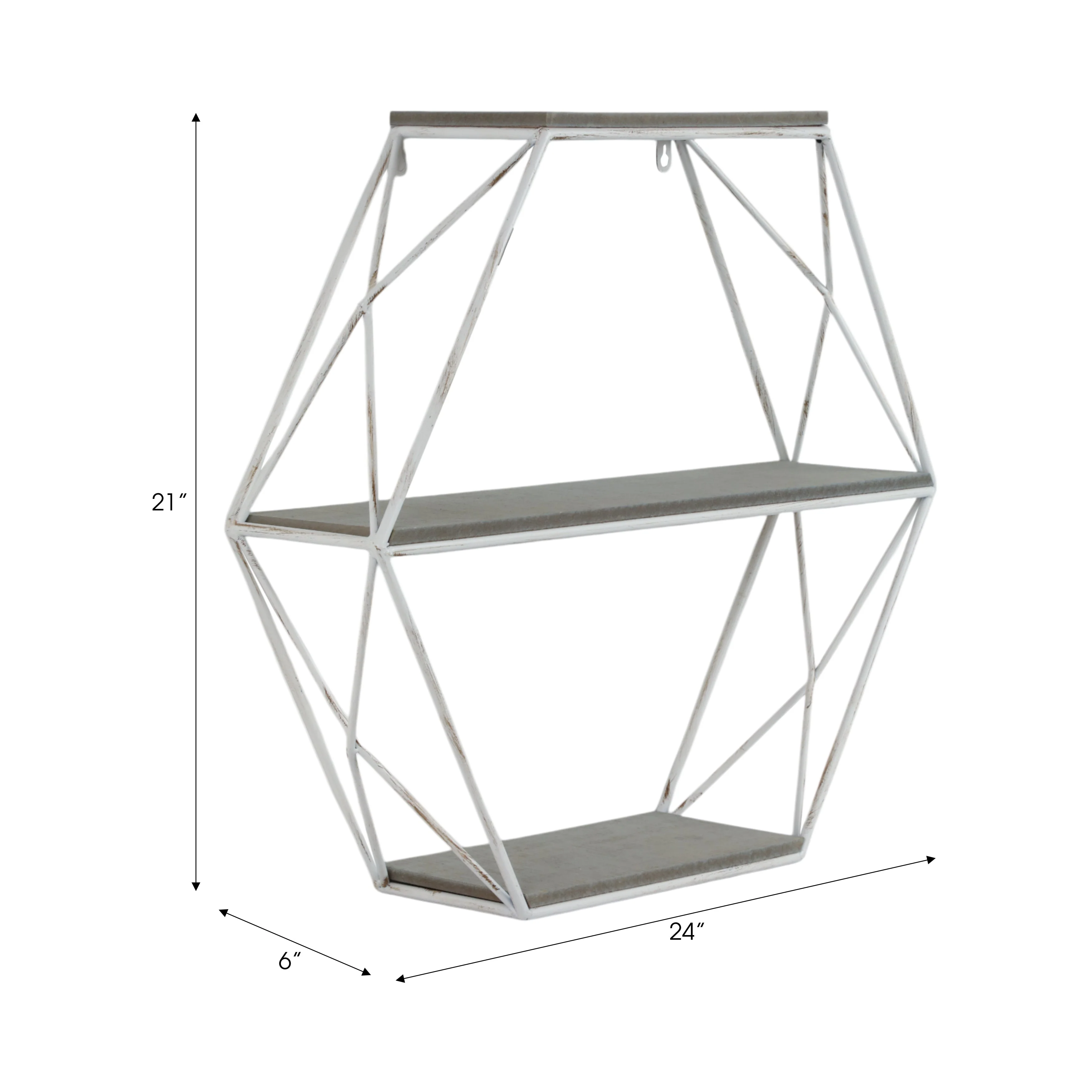 Metal/wood 3 Tier Hexagon Wall Shelf, Gray/white - Image 11