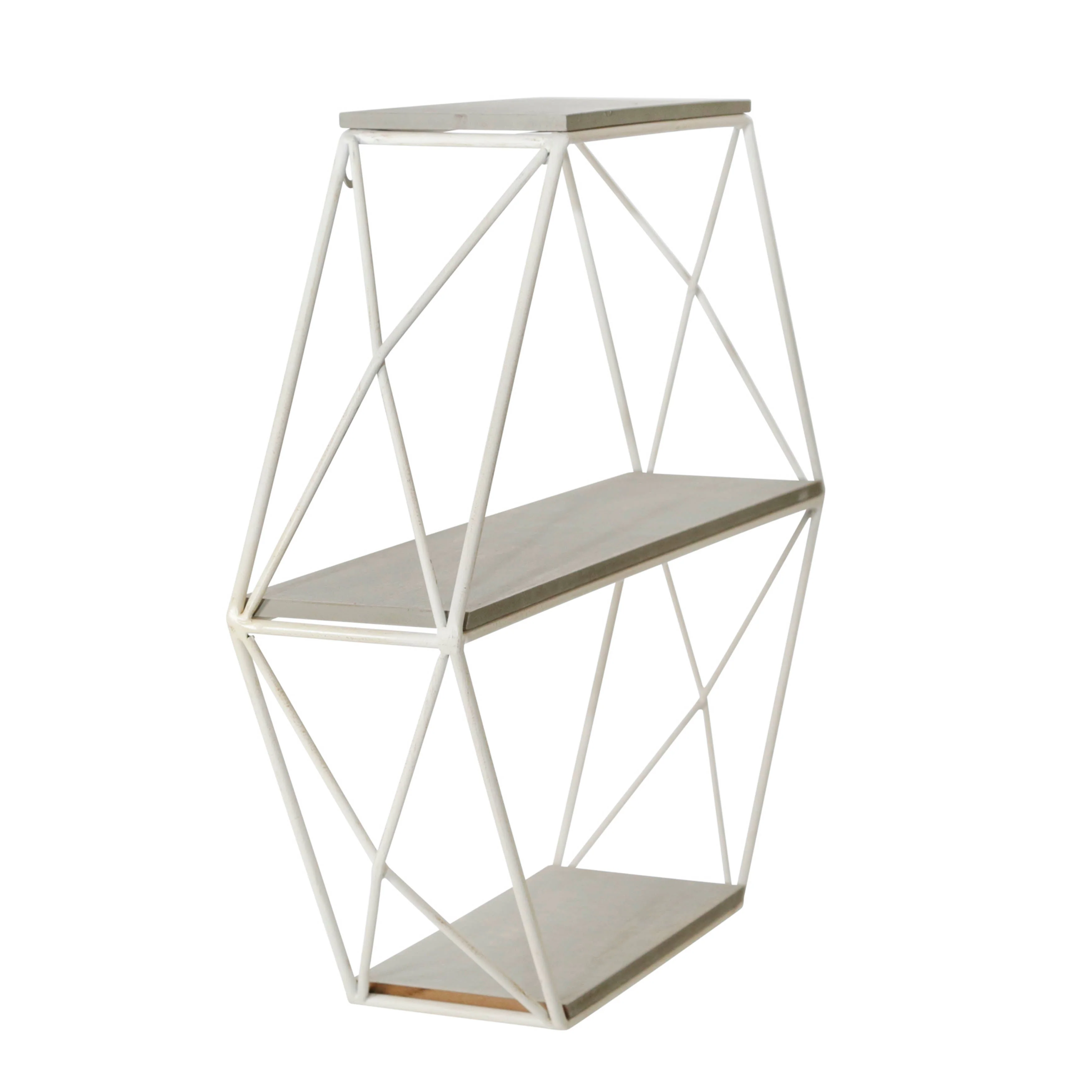 Metal/wood 3 Tier Hexagon Wall Shelf, Gray/white - Image 2