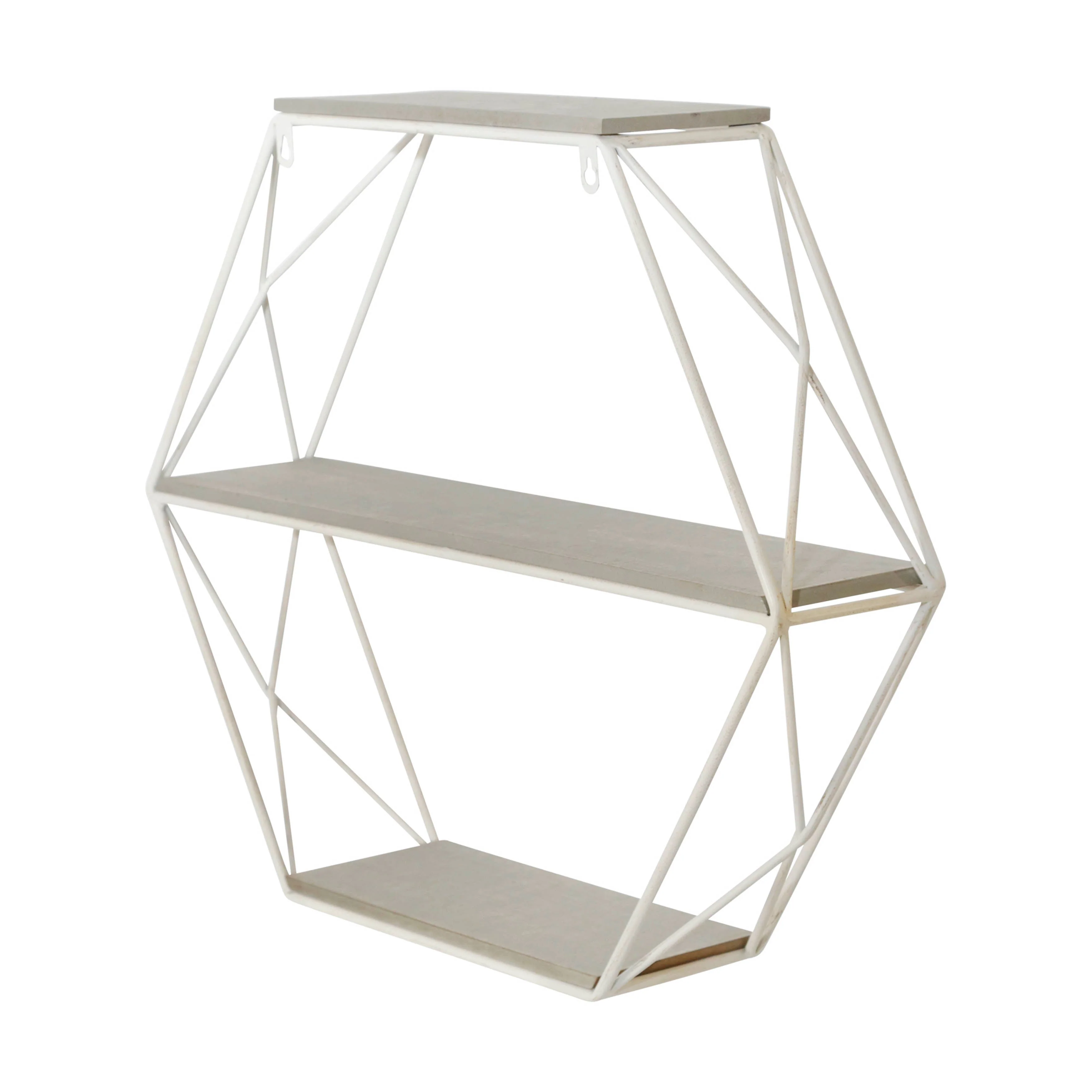 Metal/wood 3 Tier Hexagon Wall Shelf, Gray/white - Image 3