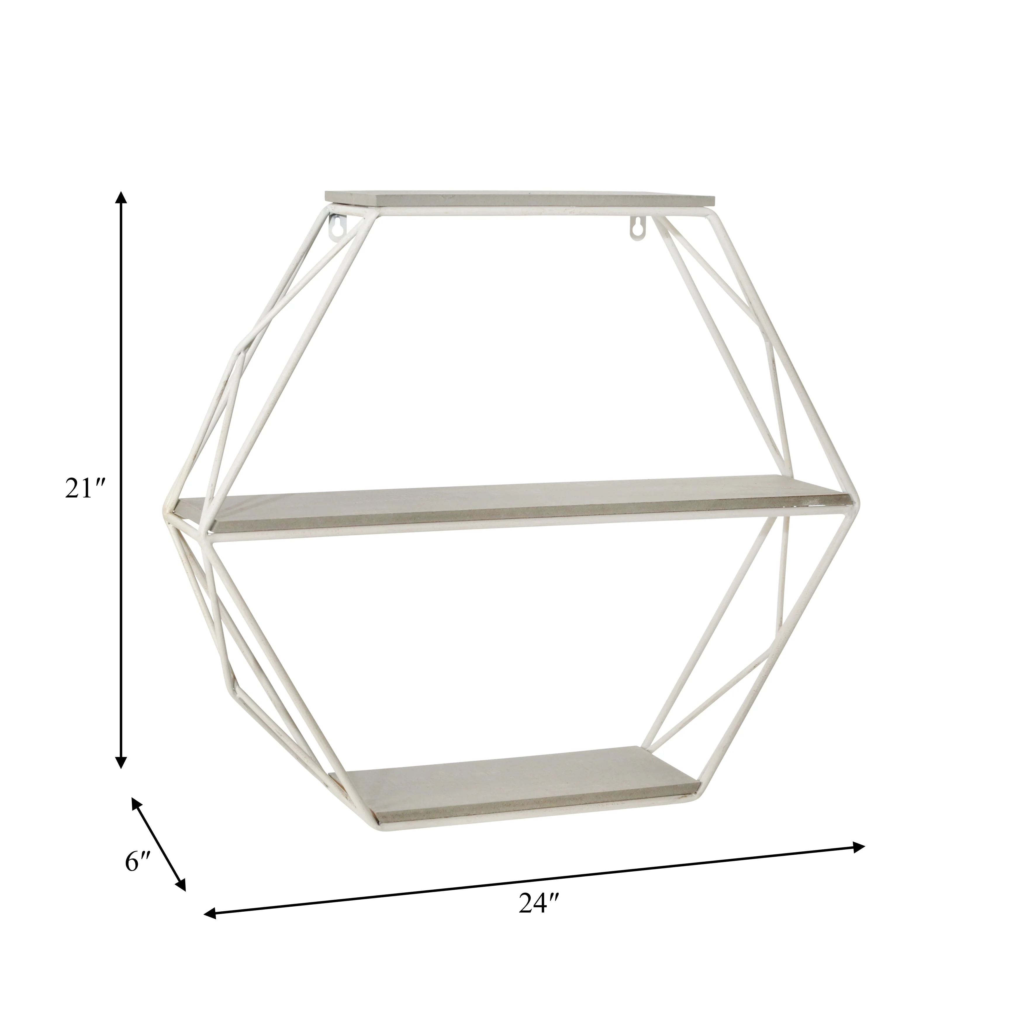 Metal/wood 3 Tier Hexagon Wall Shelf, Gray/white - Image 4