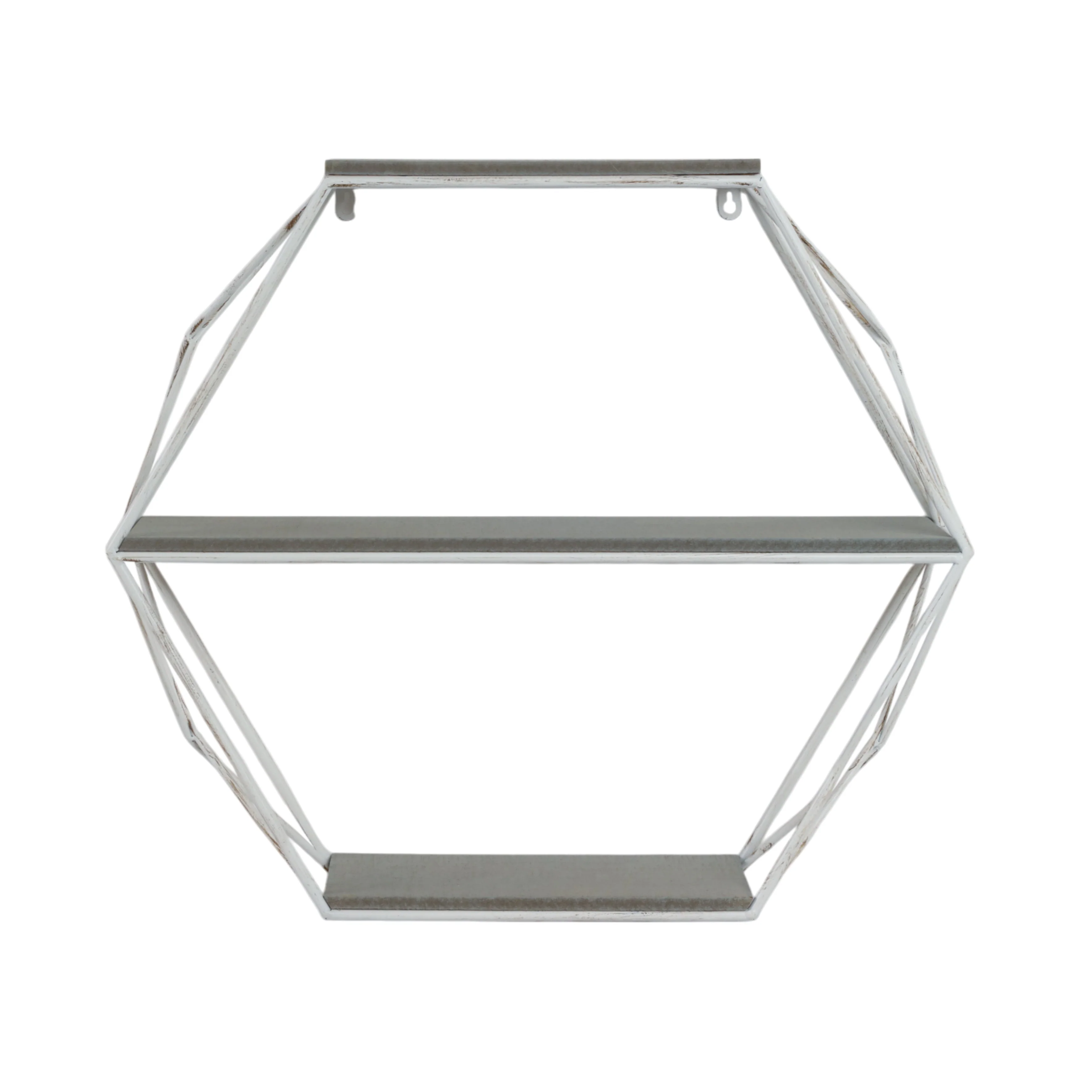 Metal/wood 3 Tier Hexagon Wall Shelf, Gray/white - Image 5