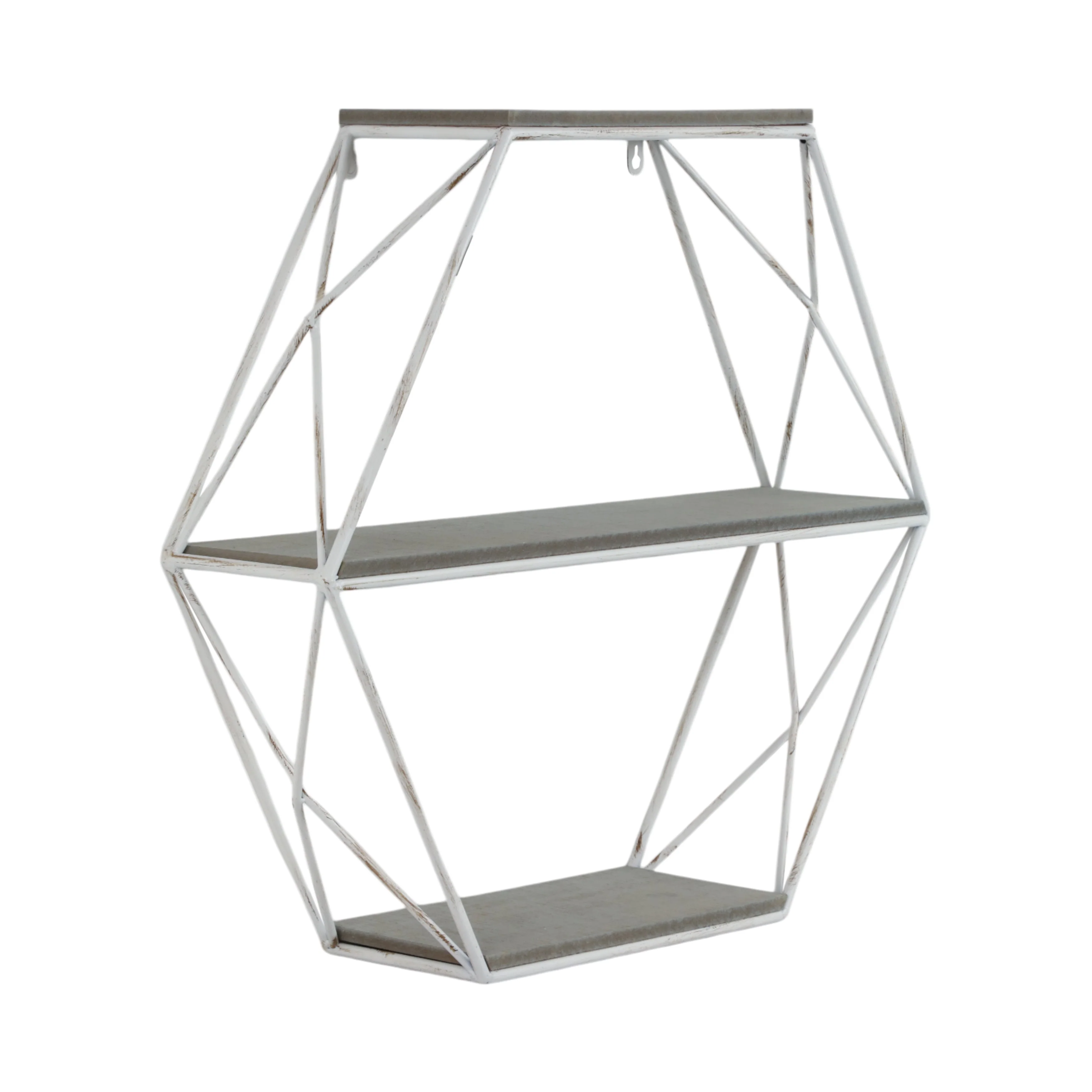 Metal/wood 3 Tier Hexagon Wall Shelf, Gray/white - Image 6