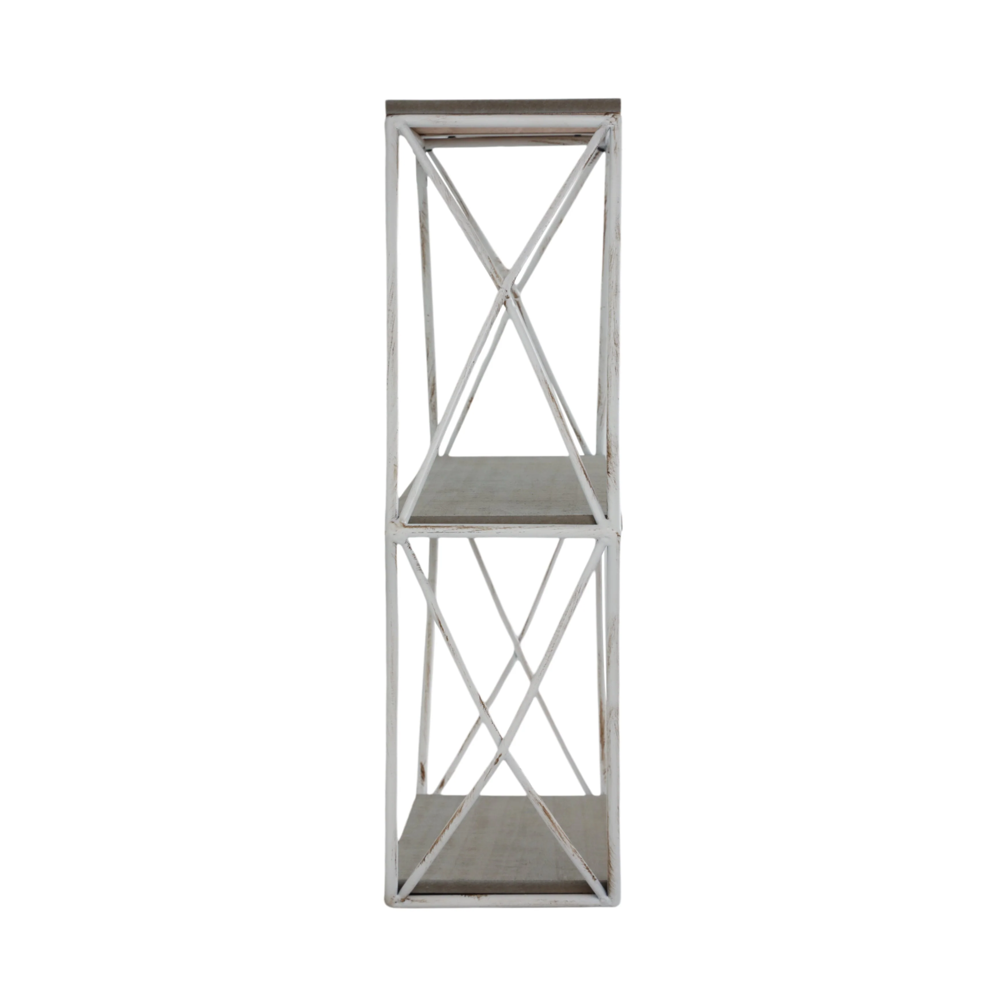 Metal/wood 3 Tier Hexagon Wall Shelf, Gray/white - Image 7