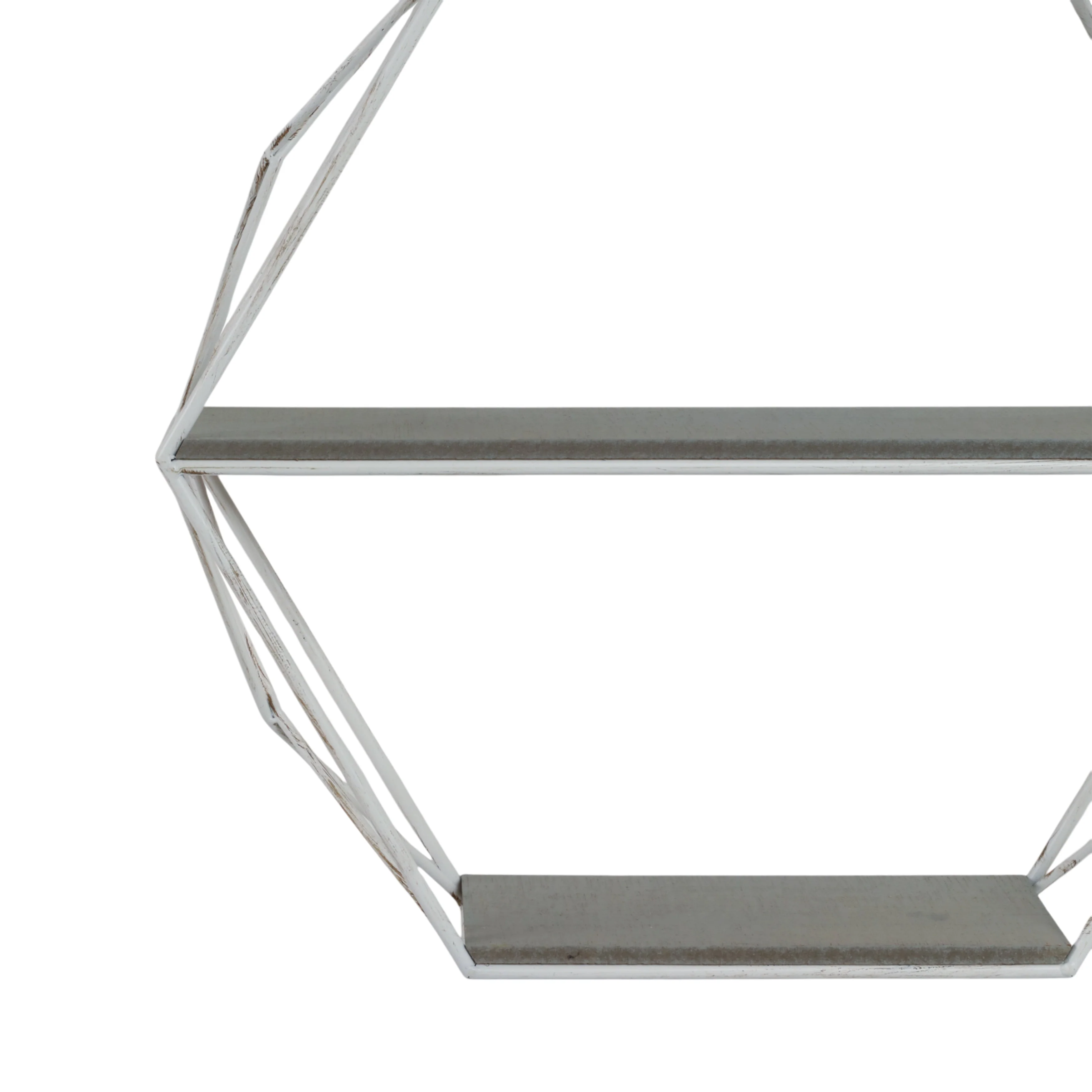 Metal/wood 3 Tier Hexagon Wall Shelf, Gray/white - Image 8