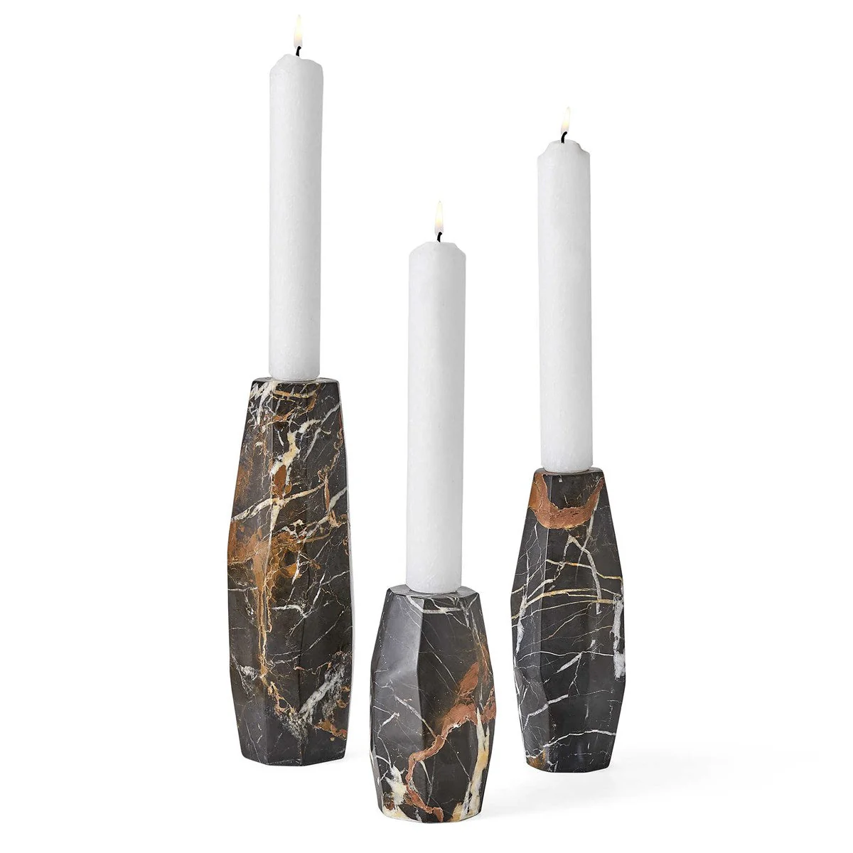 Multifaceted Taper Candleholders - Marble, S/3 - Image 3
