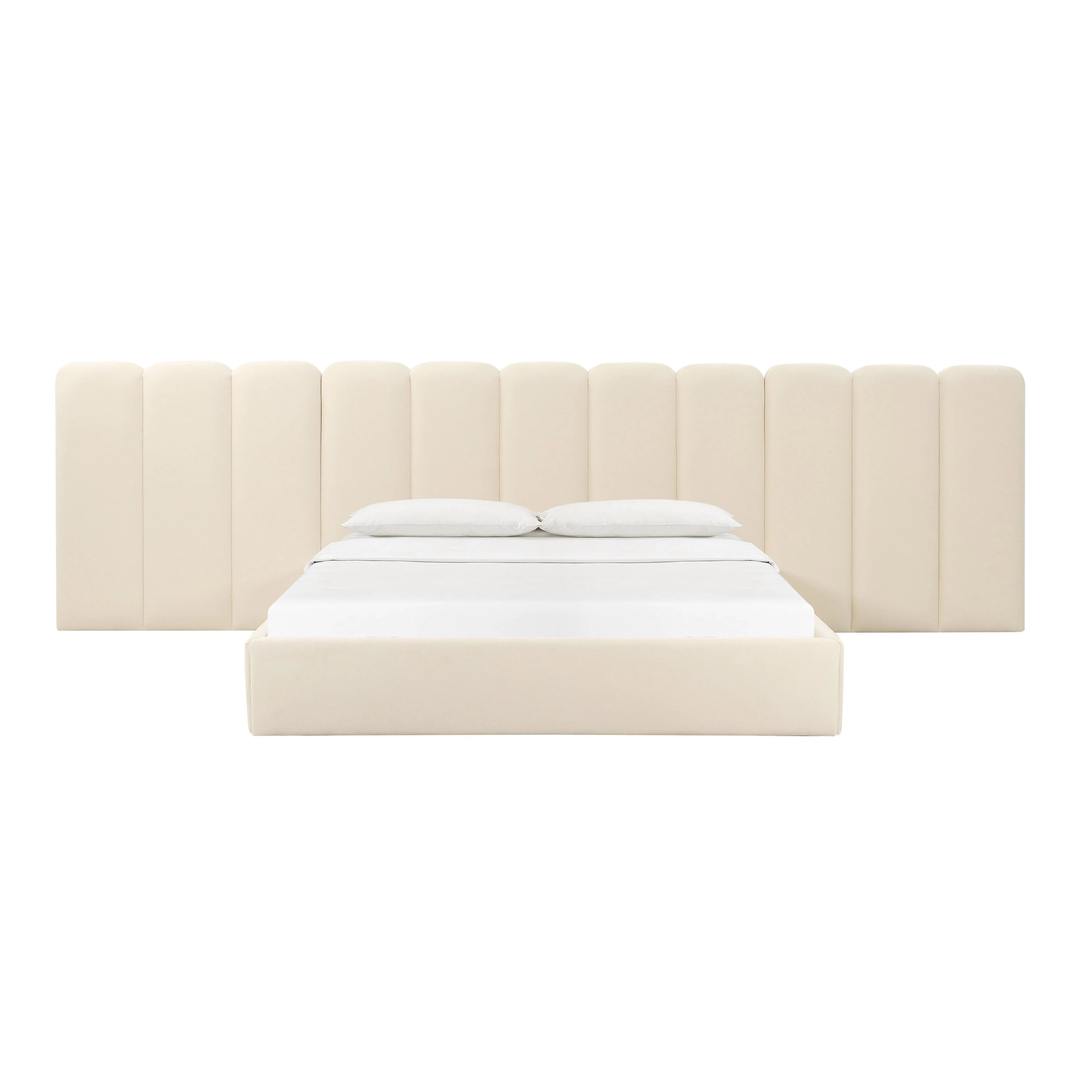 Palani Cream Velvet King Bed with Wings - Image 3