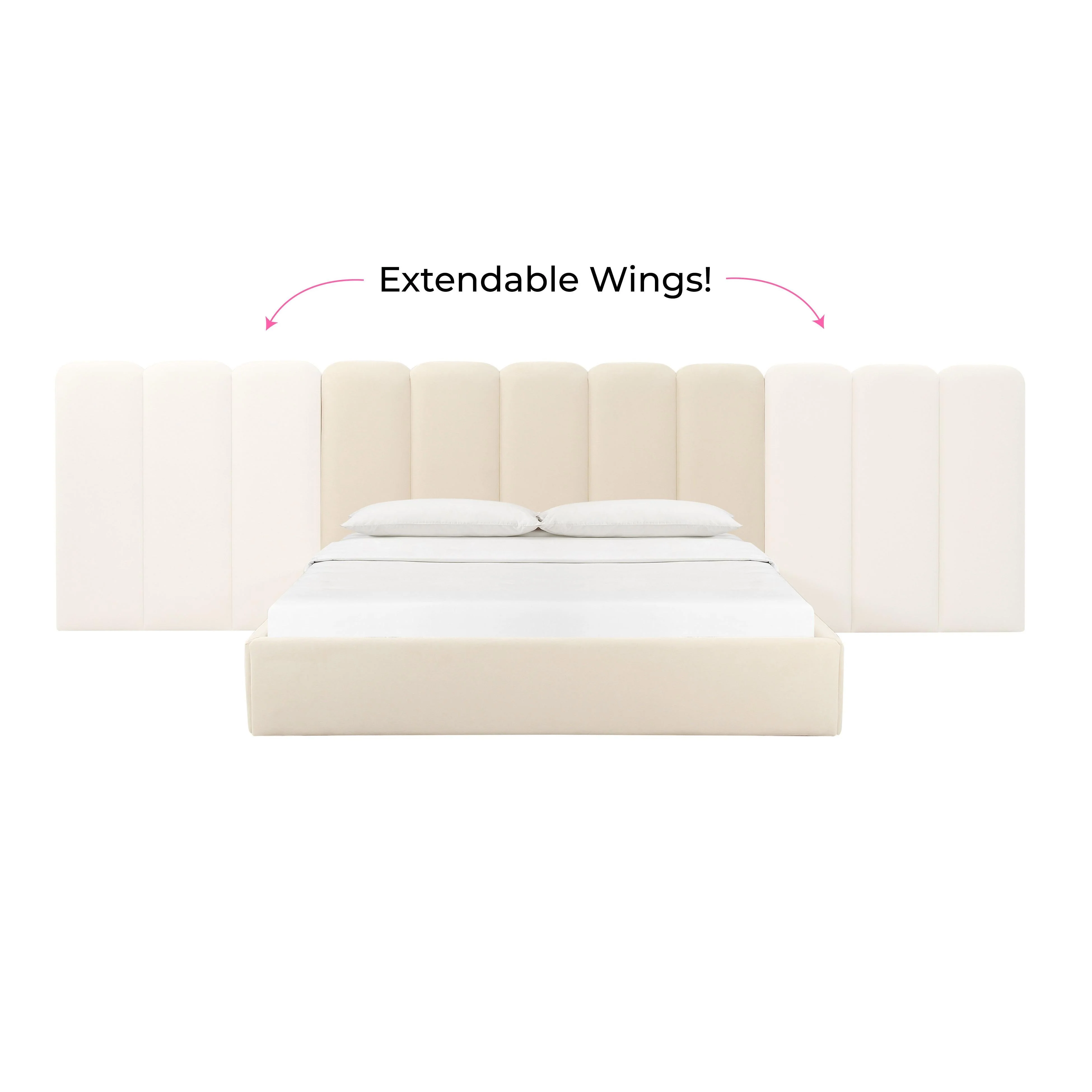 Palani Cream Velvet King Bed with Wings - Image 4