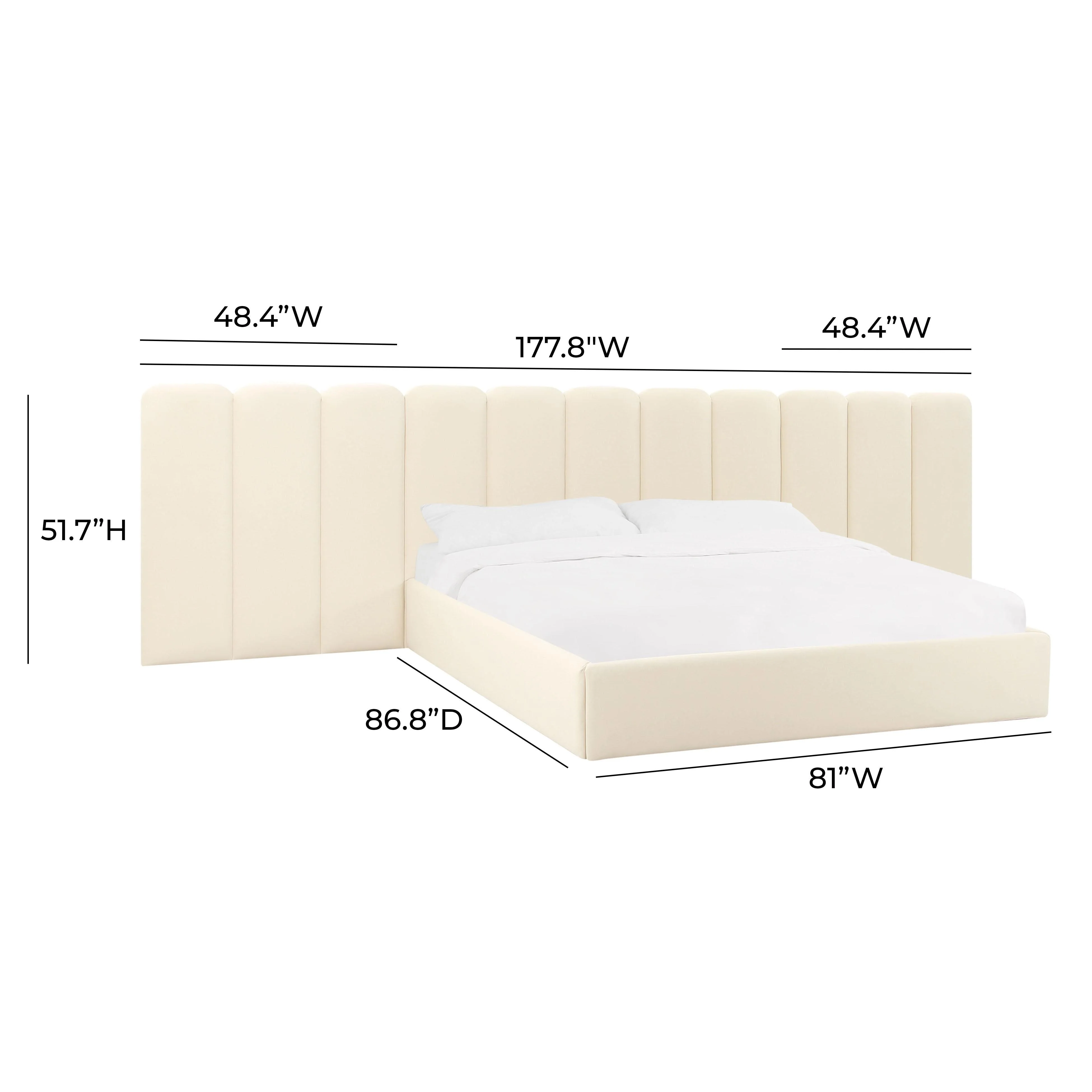 Palani Cream Velvet King Bed with Wings - Image 5
