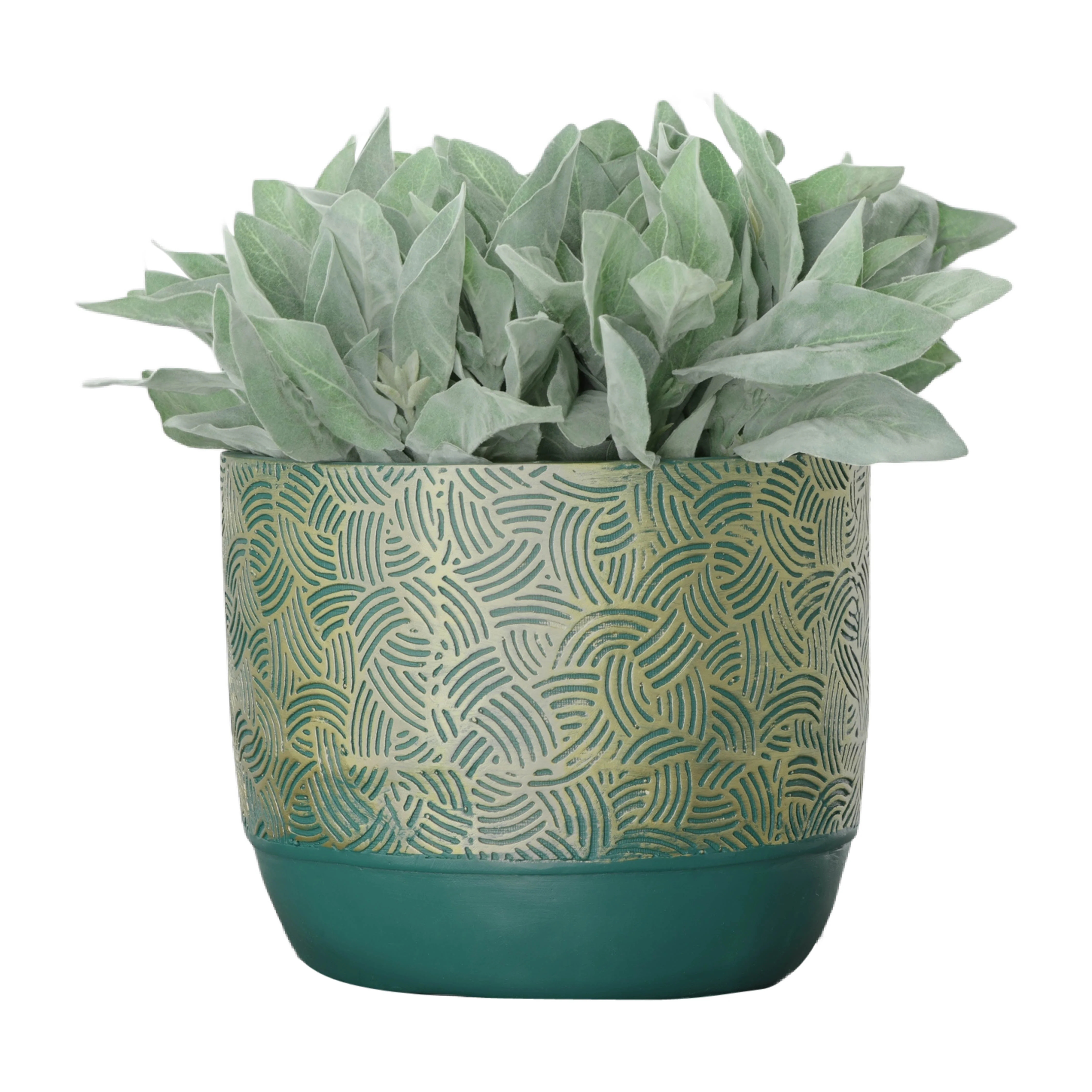 Resin, S/2 10/13"D Swirl Planters, Green/Gold - Image 2